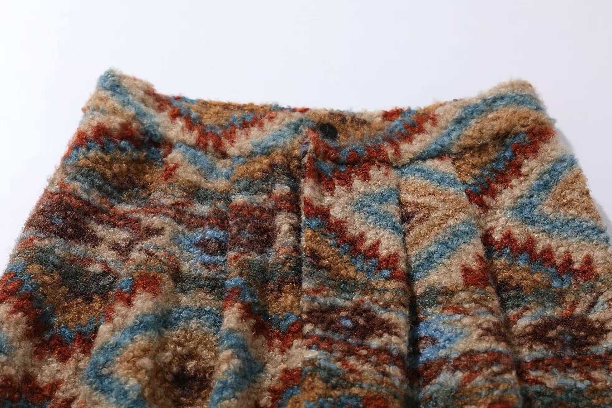 Ethnic-style Fleece-Lined Wide-Leg Pants