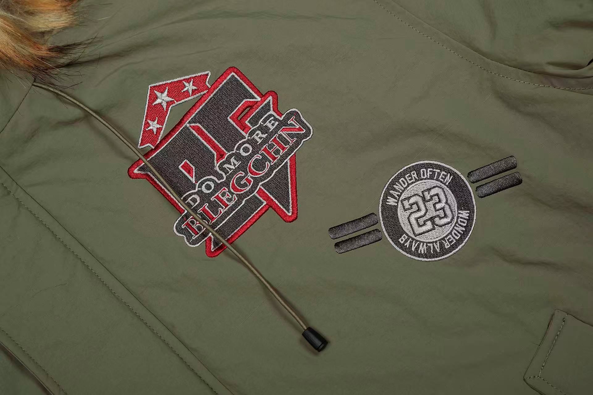 Vintage Printed Faux-Fur Collar Hooded Jacket