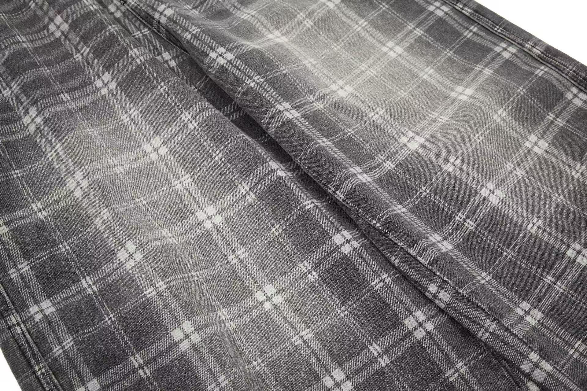 Gingham Washed Wide-Leg Jeans