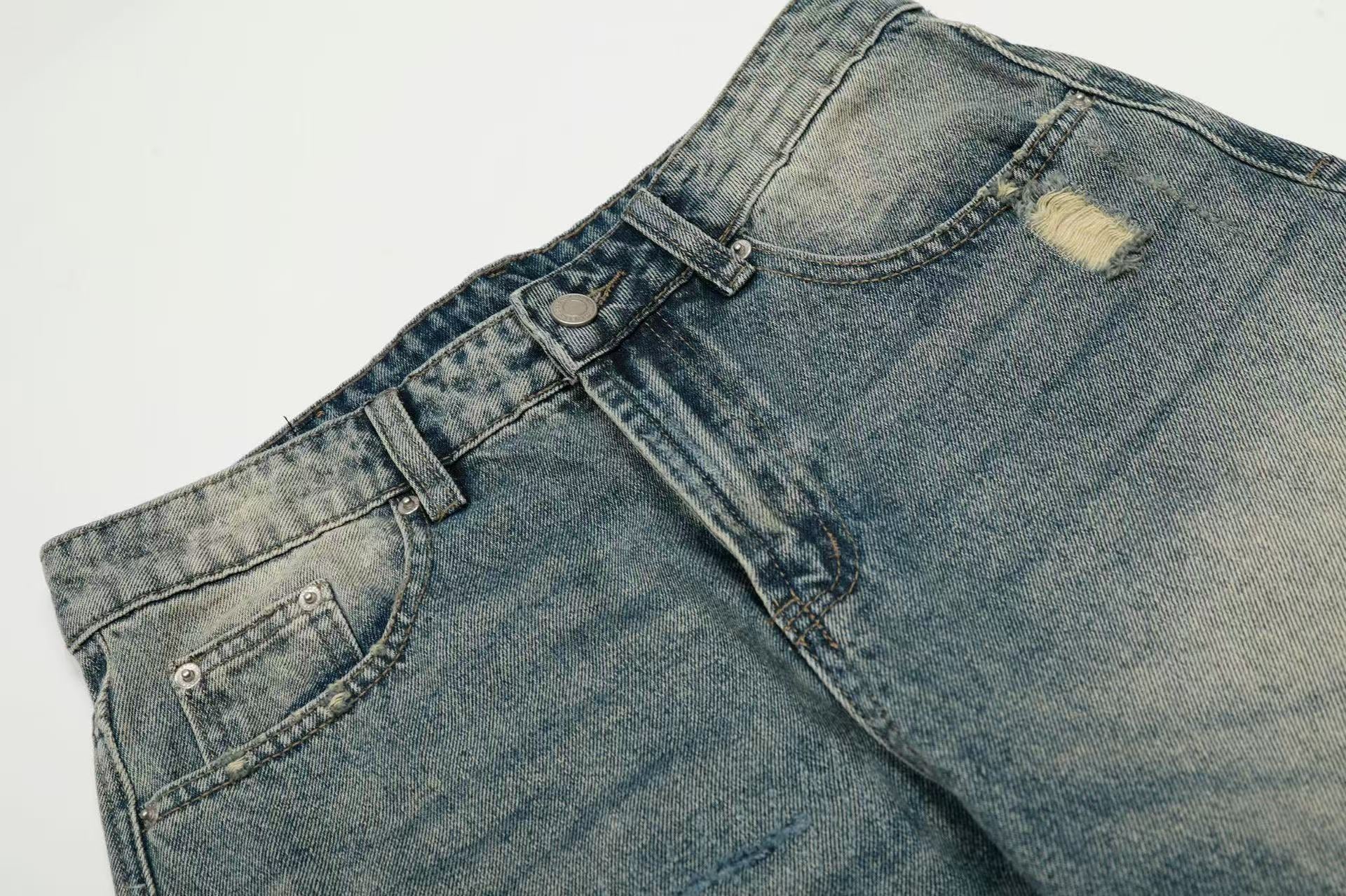 Vintage Washed Textured Wide-Leg Jeans