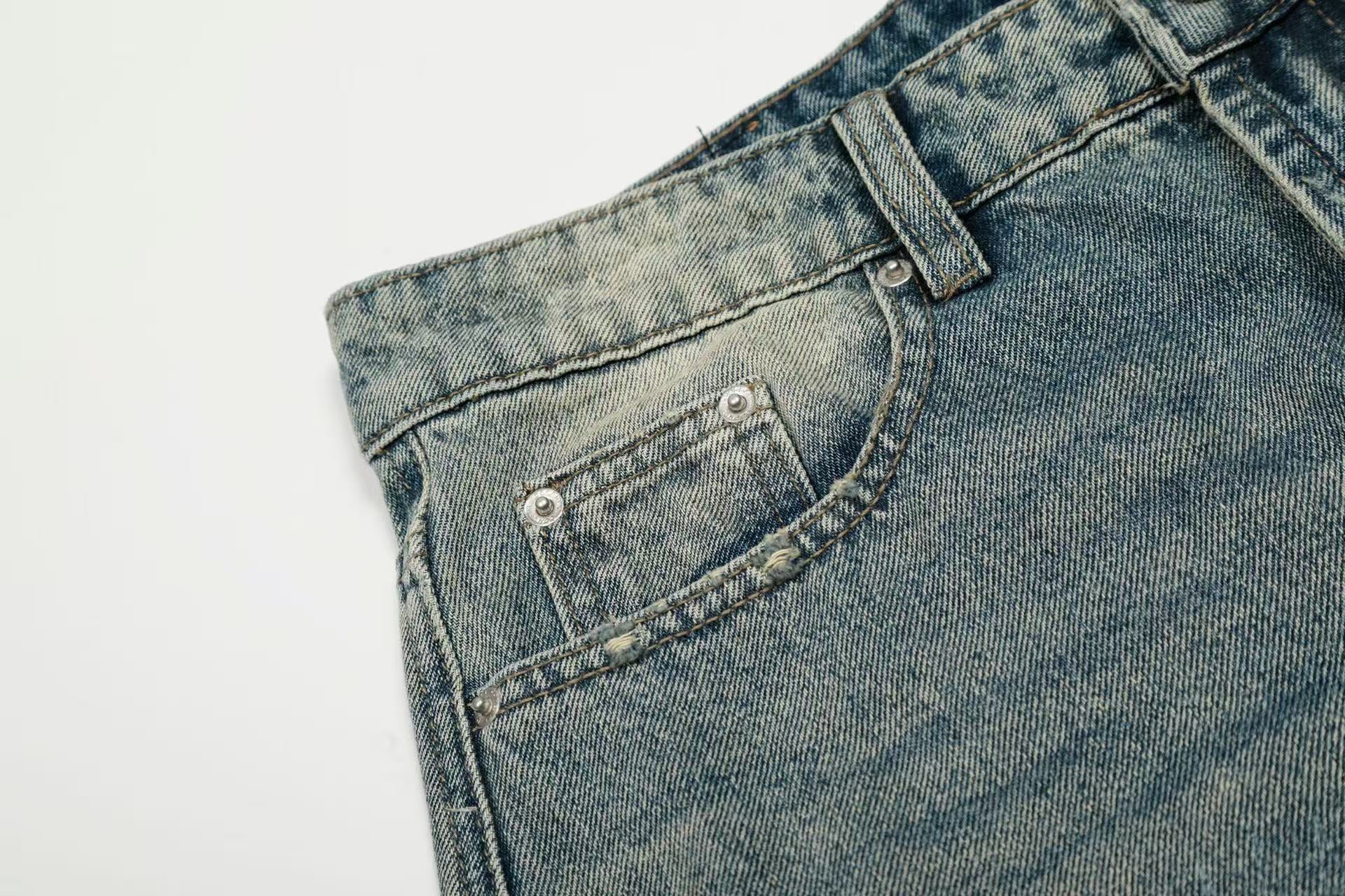 Vintage Washed Textured Wide-Leg Jeans