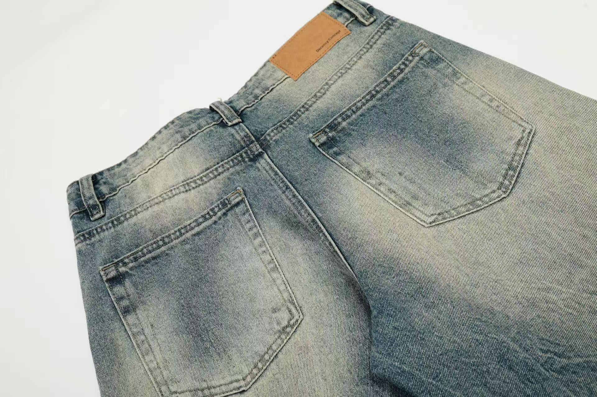 Vintage Washed Textured Wide-Leg Jeans