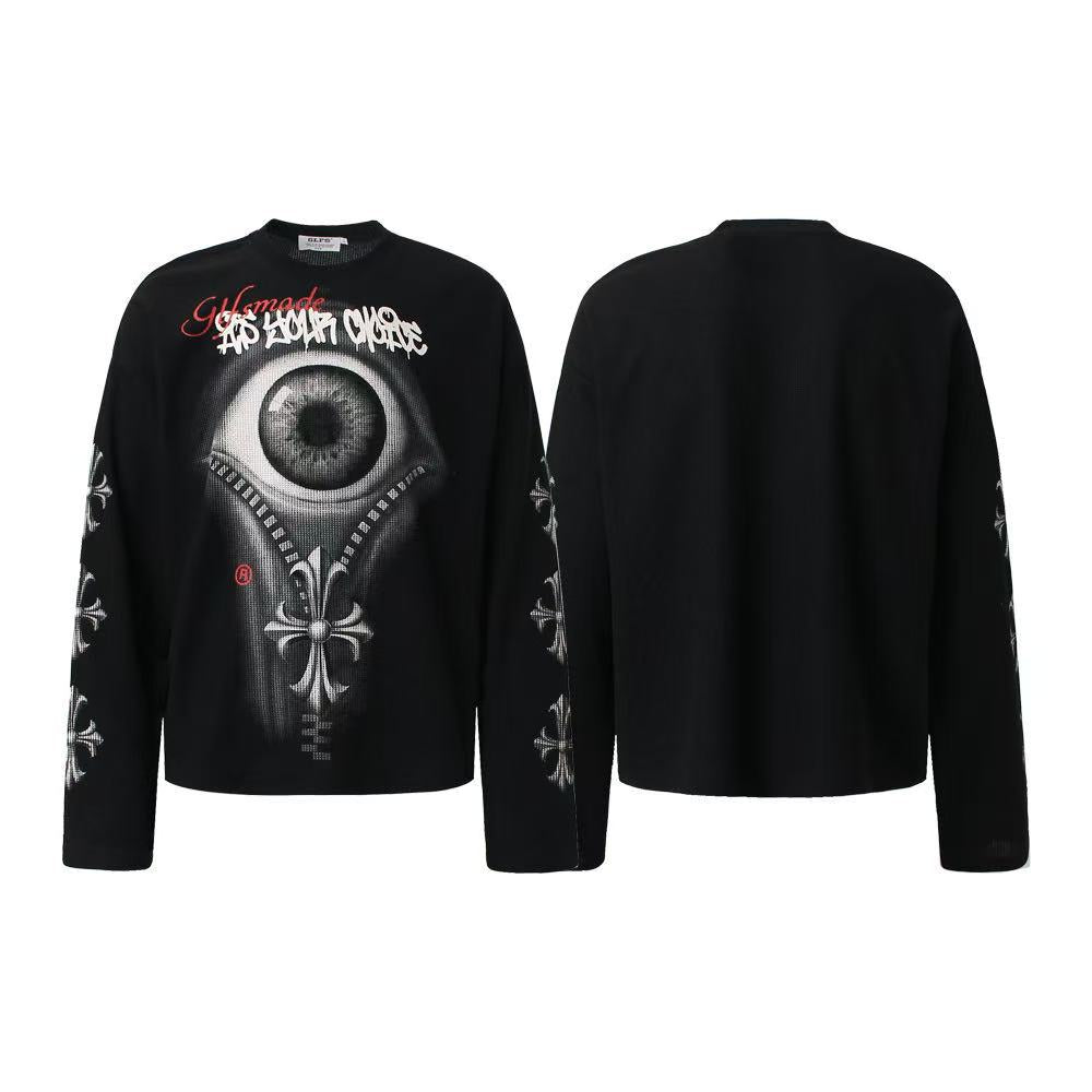 Dark Eye 3D Print Waffle Knit Long Sleeve