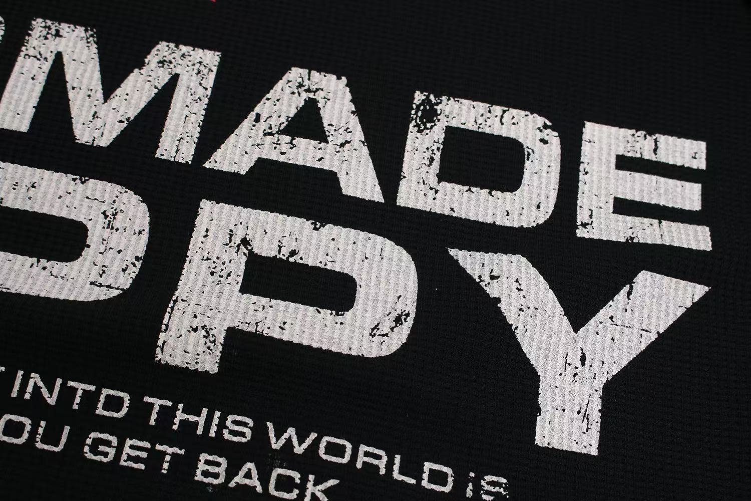 Streetwear Red Cross Print Waffle Knit Long Sleeve