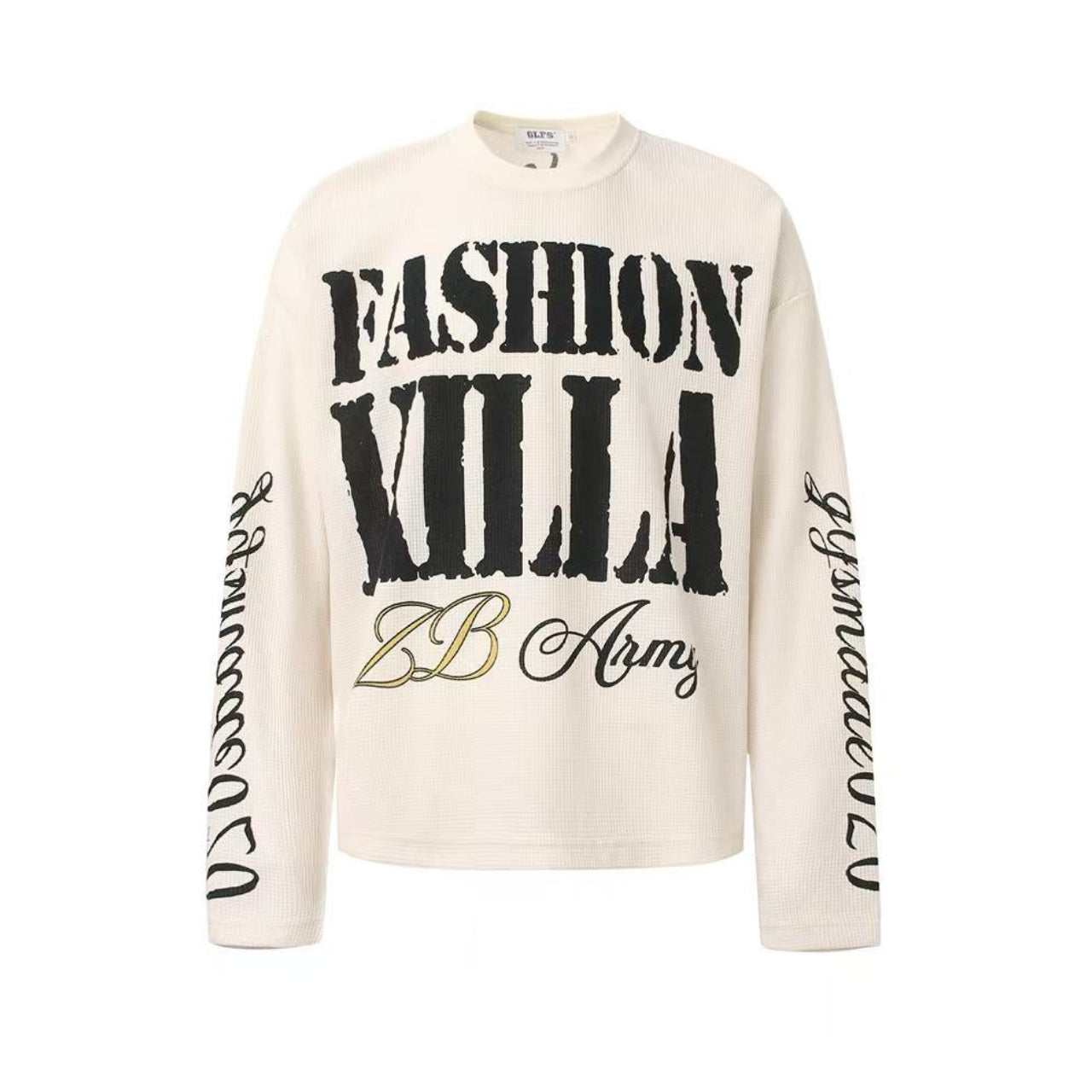 Streetwear Typography Waffle Knit Long Sleeve