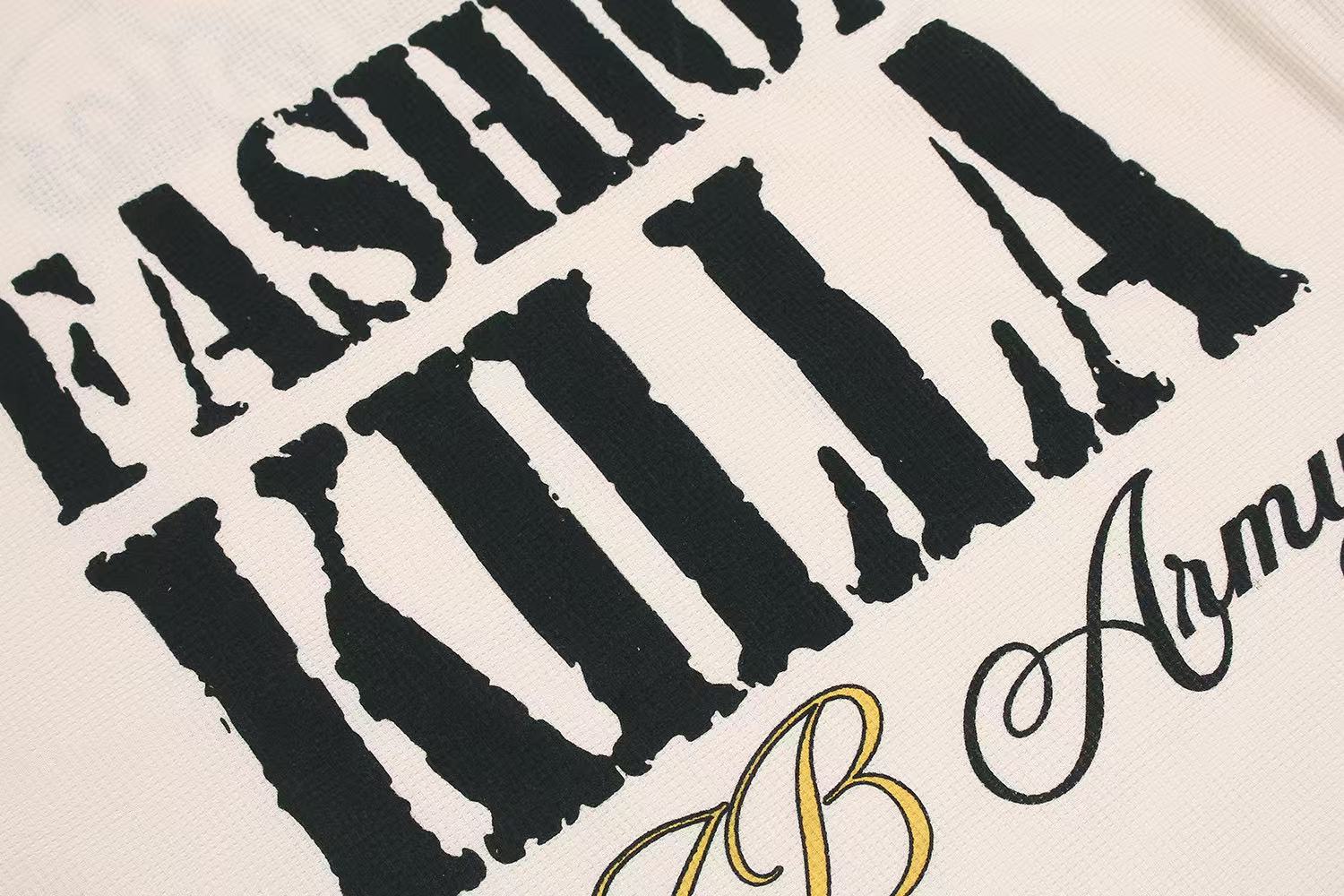 Streetwear Typography Waffle Knit Long Sleeve