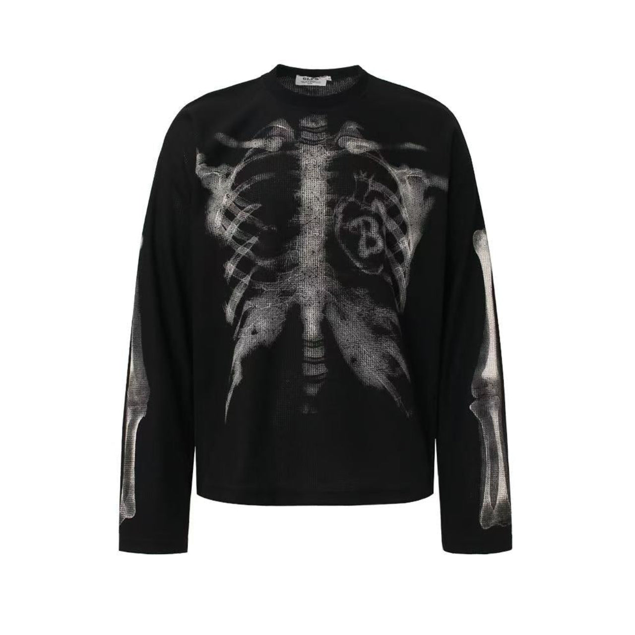 Streetwear Bone Print Waffle Knit Long Sleeve