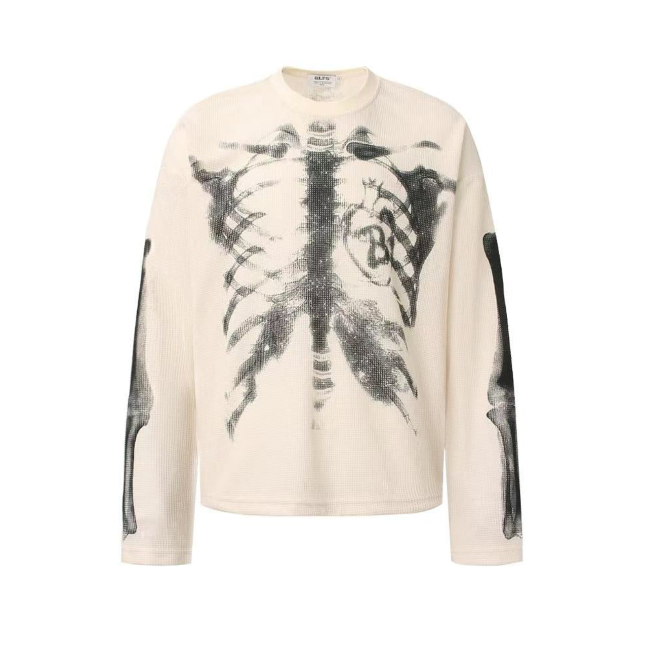 Streetwear Bone Print Waffle Knit Long Sleeve