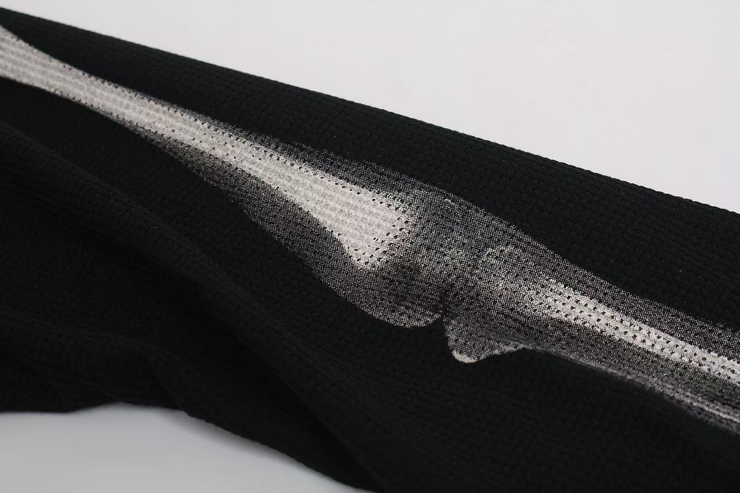 Streetwear Bone Print Waffle Knit Long Sleeve