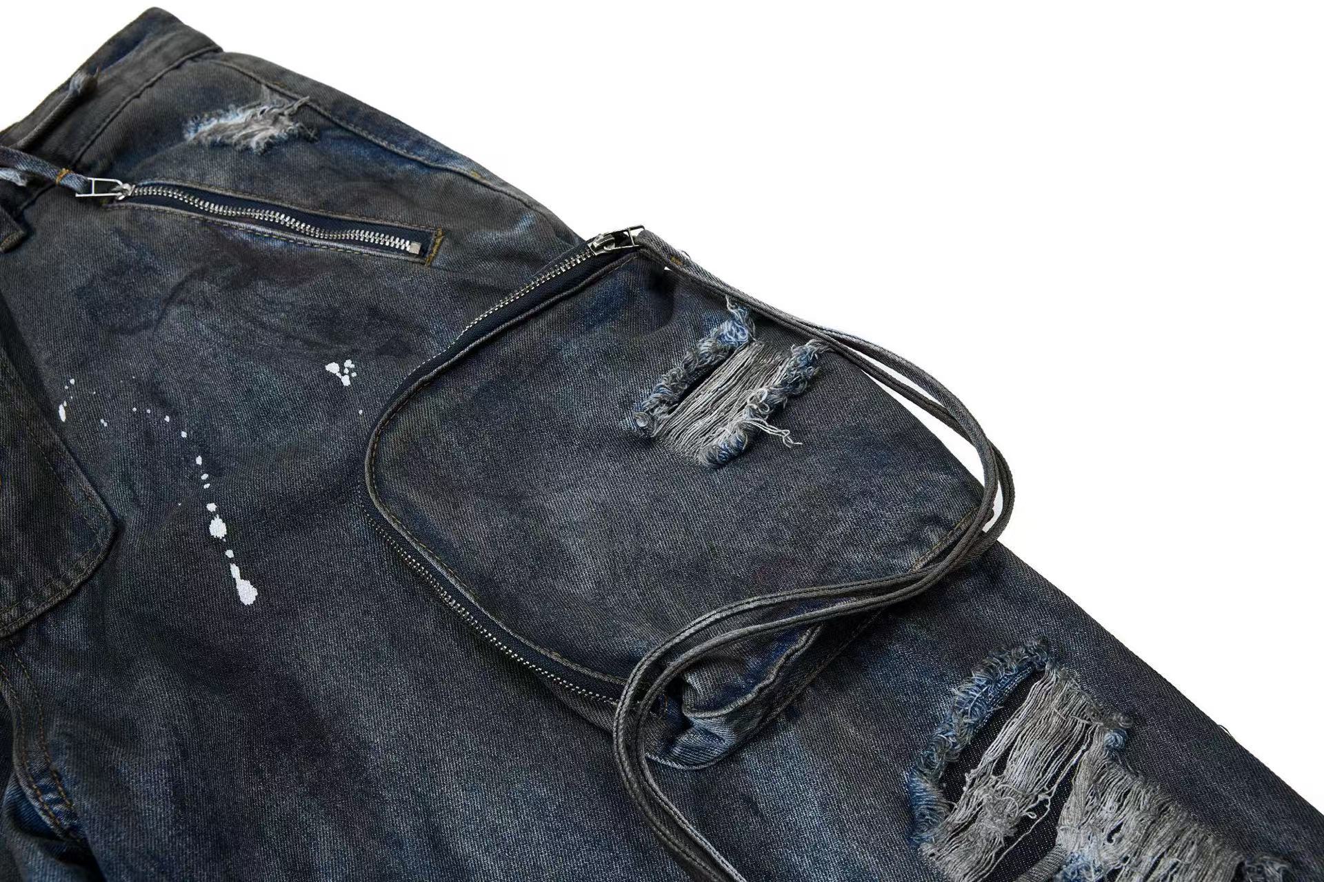 Distressed Street Style Ripped Wide-Leg Jeans