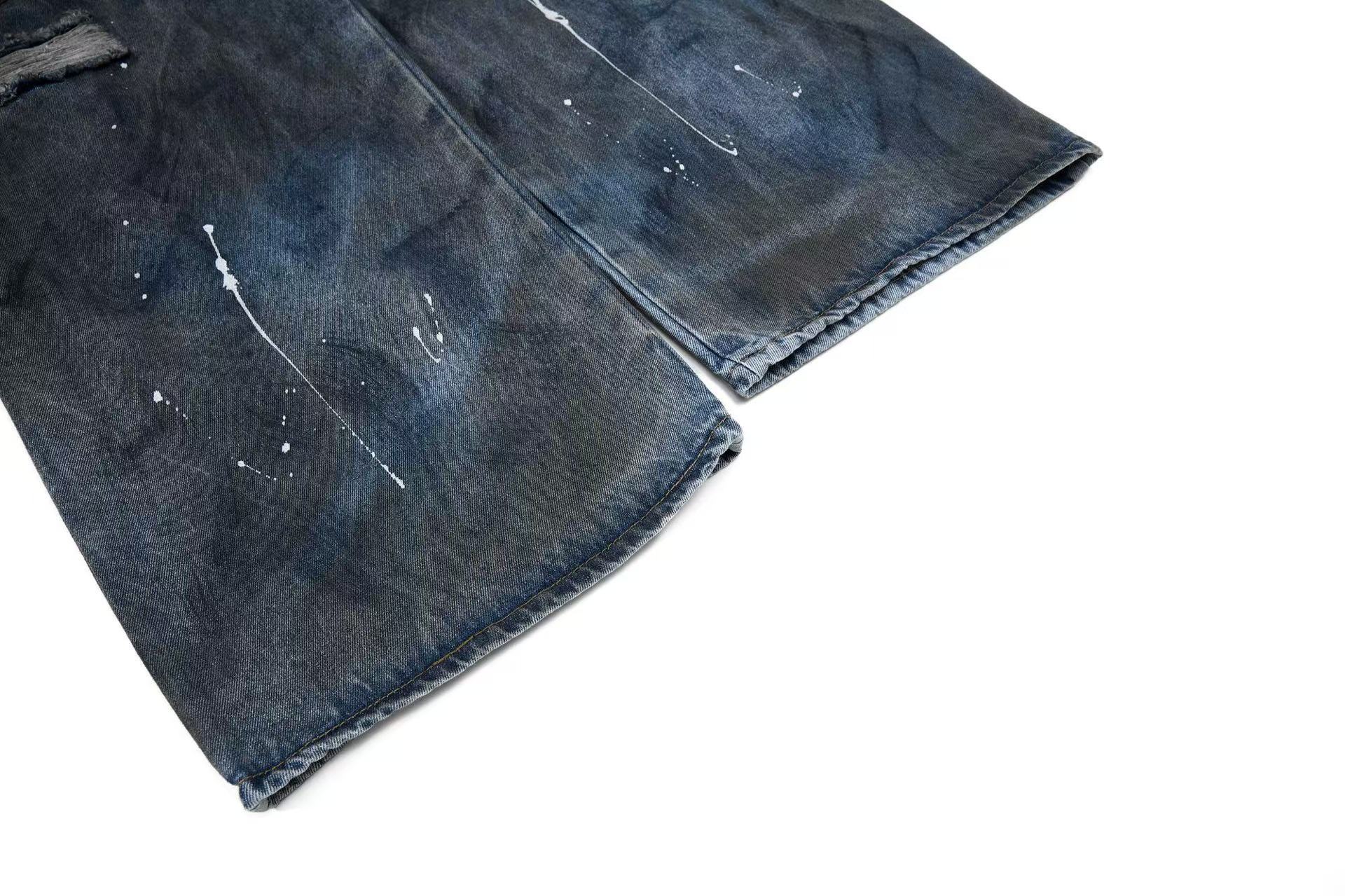 Distressed Street Style Ripped Wide-Leg Jeans