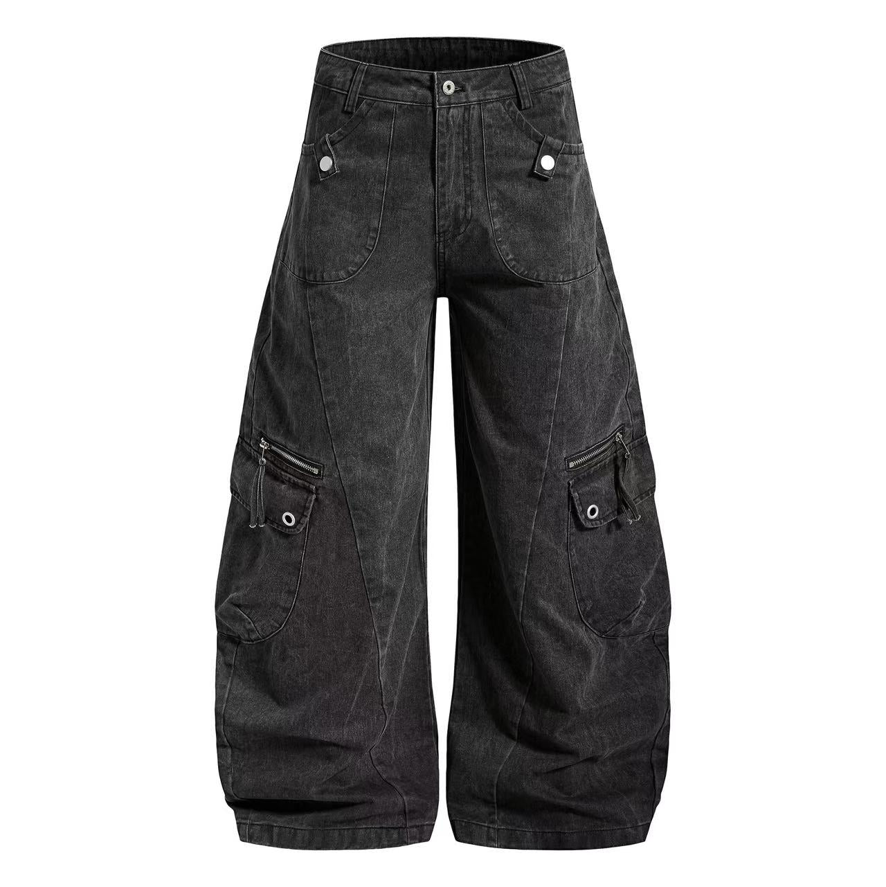 Vintage Button-Flap Wide-Leg Cargo Pants