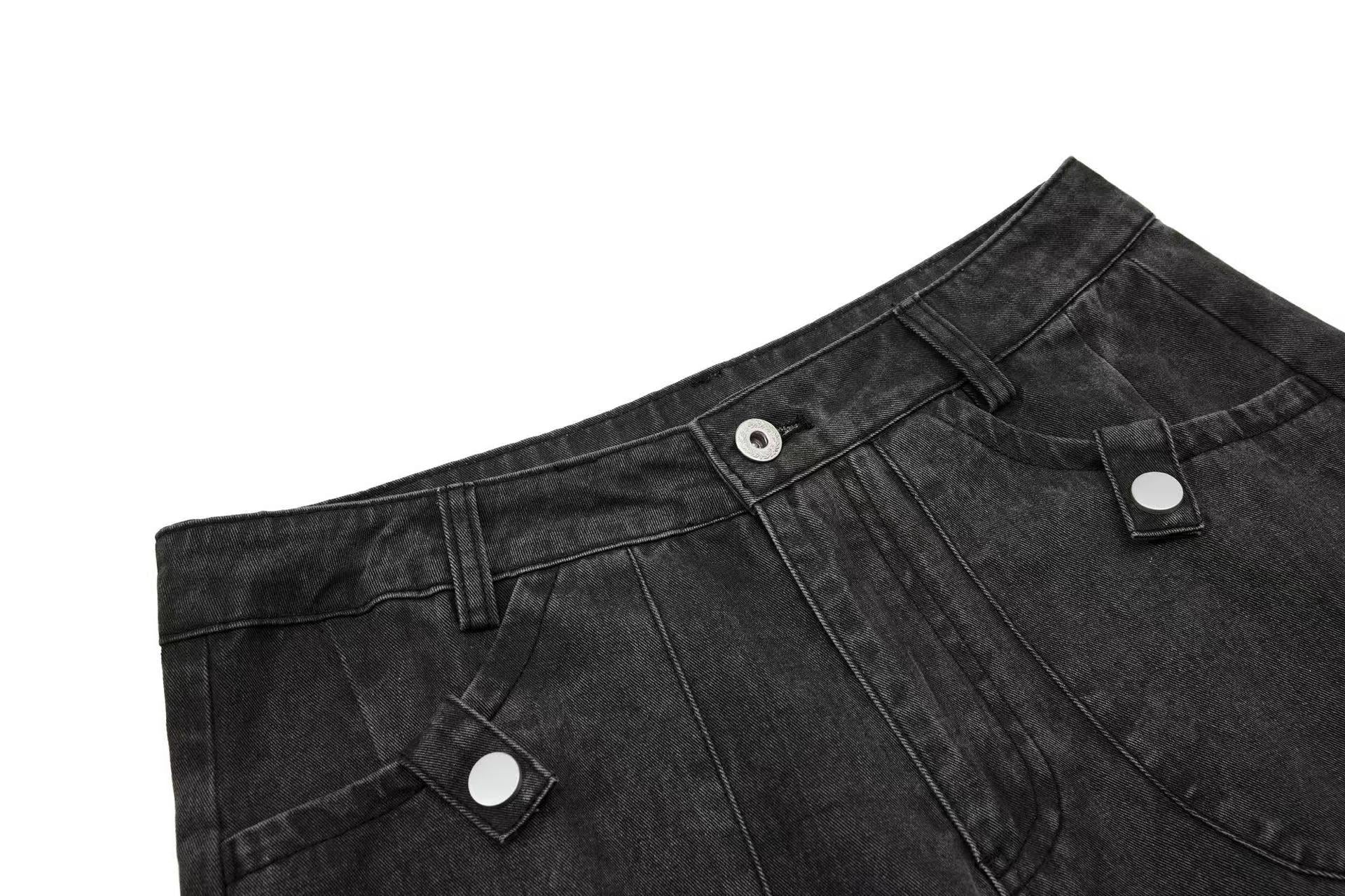 Vintage Button-Flap Wide-Leg Cargo Pants