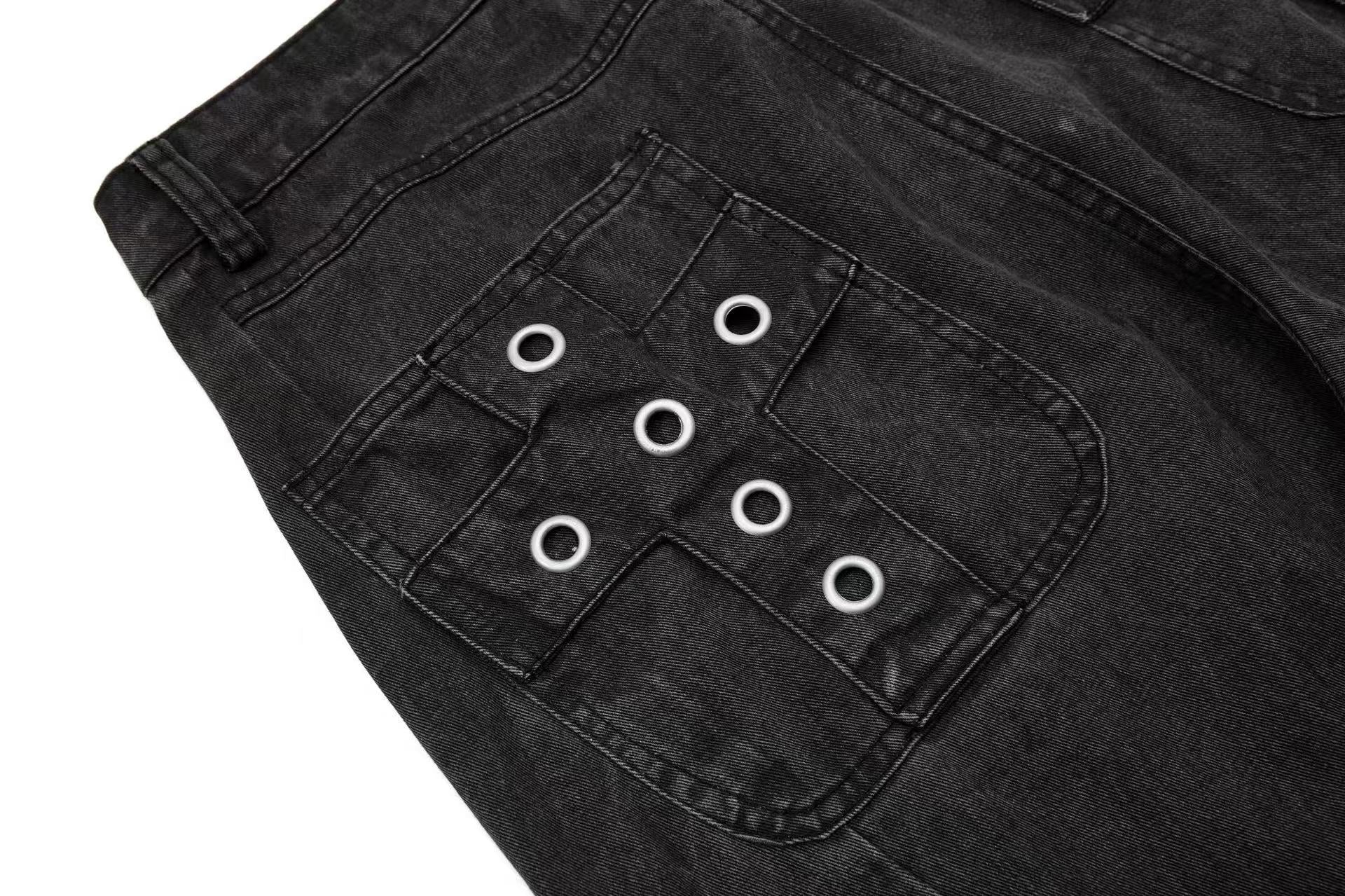 Vintage Button-Flap Wide-Leg Cargo Pants