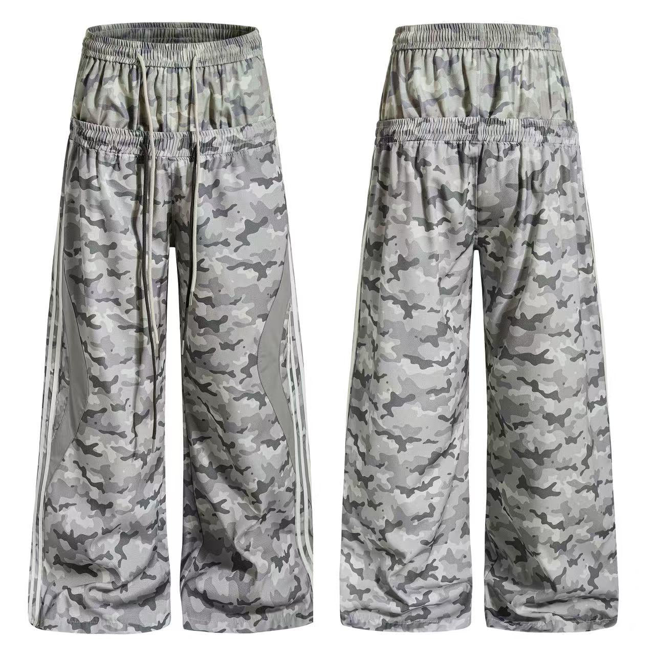 Camo Fleece-LinedFaux-Two Piece Wide-Leg Sweatpants