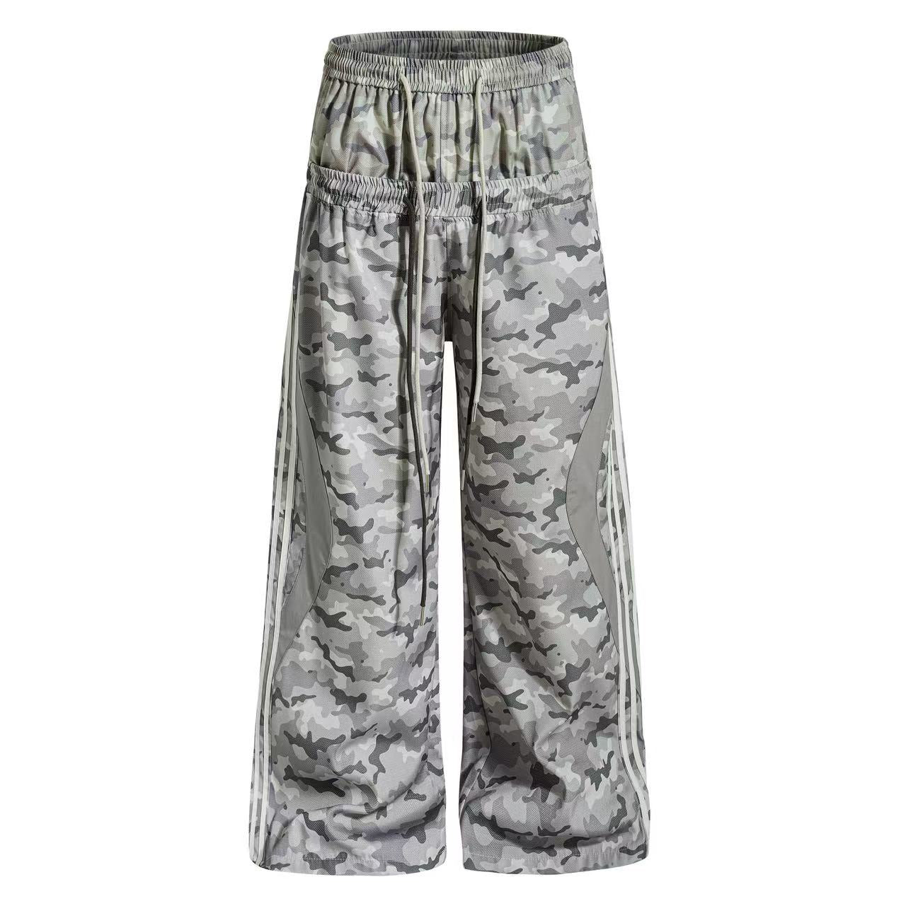 Camo Fleece-LinedFaux-Two Piece Wide-Leg Sweatpants