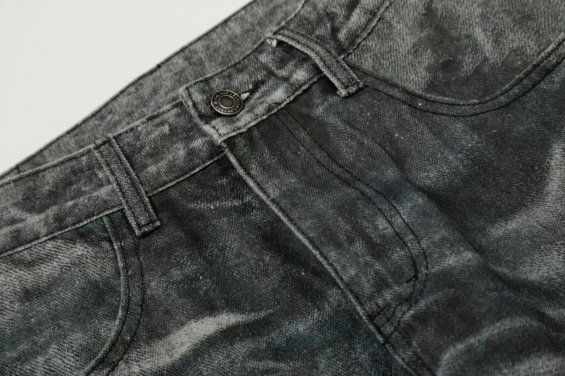 Black Leopard Streetwear Washed Jeans