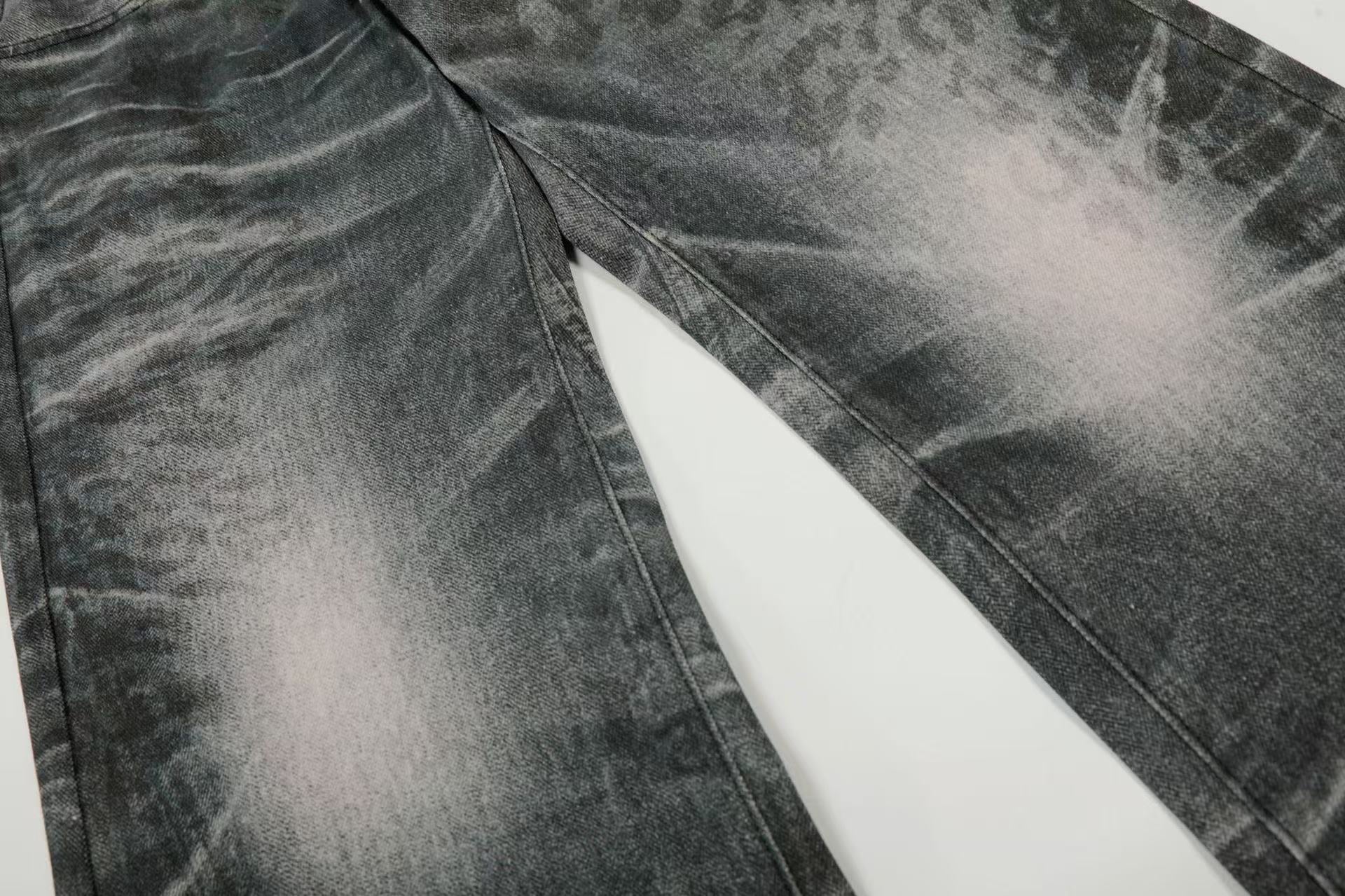 Black Leopard Streetwear Washed Jeans