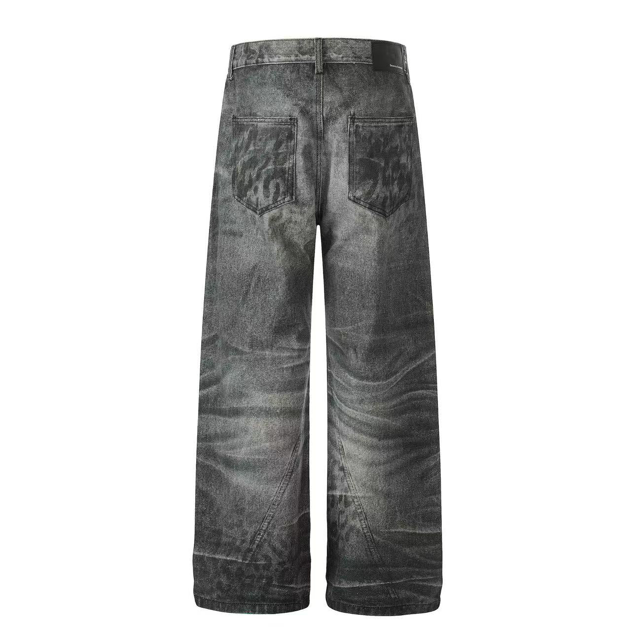 Black Leopard Streetwear Washed Jeans