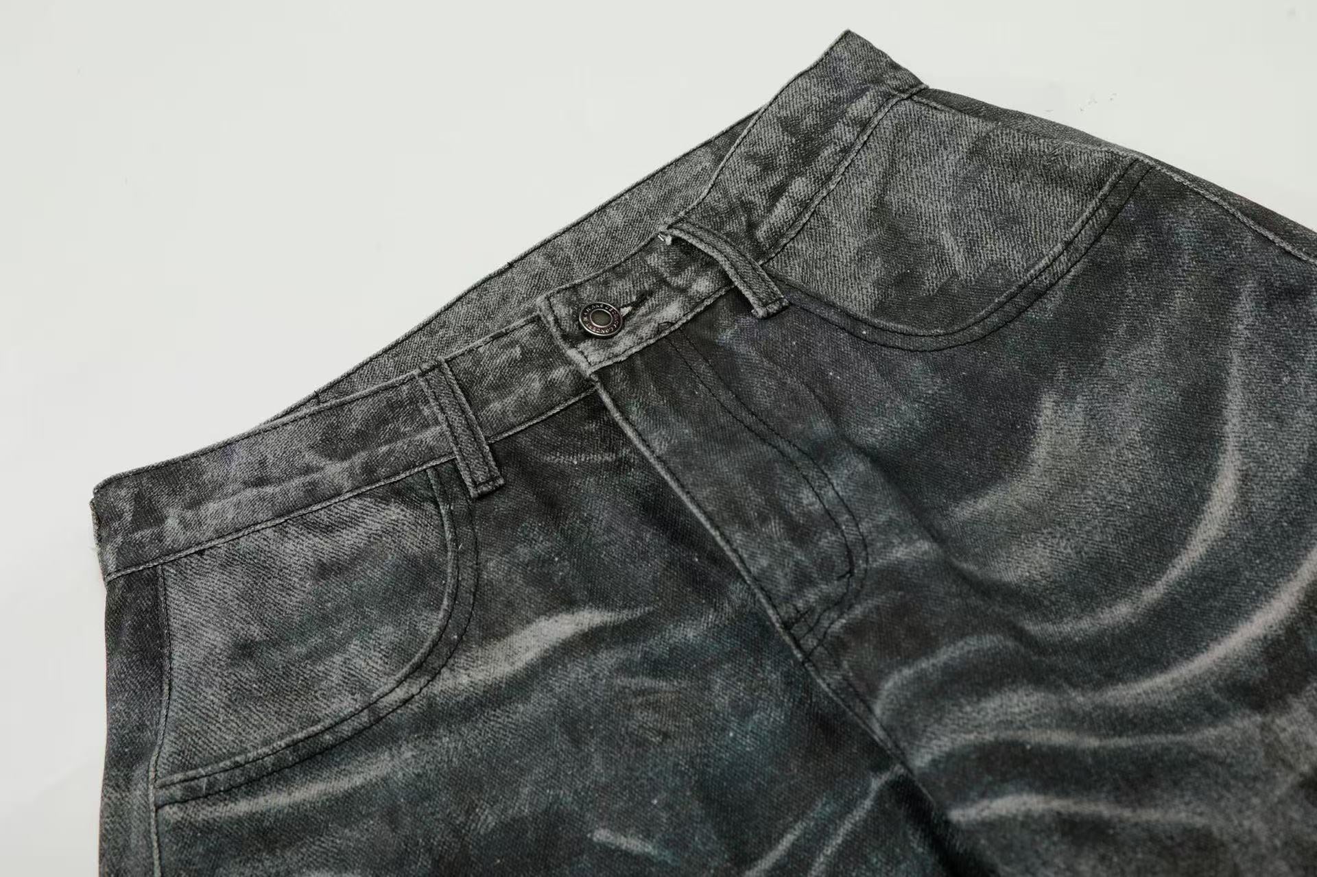 Black Leopard Streetwear Washed Jeans