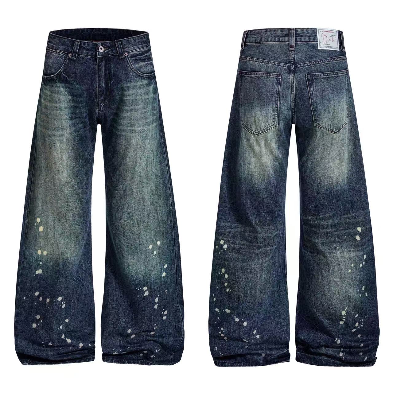 Vintage Paint Splatter Wide-Leg Jeans