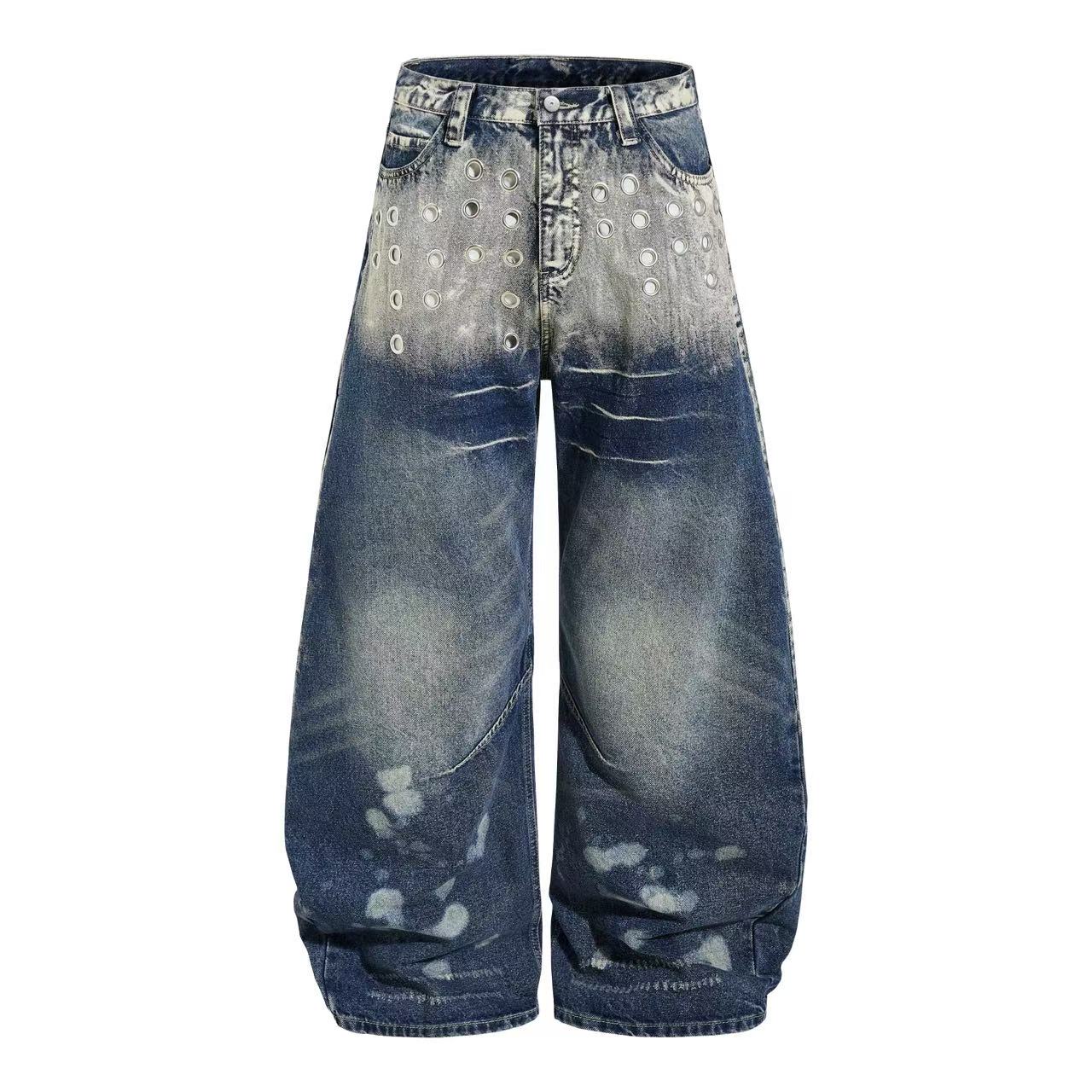 Metal Punk Distressed Wide-Leg Jeans