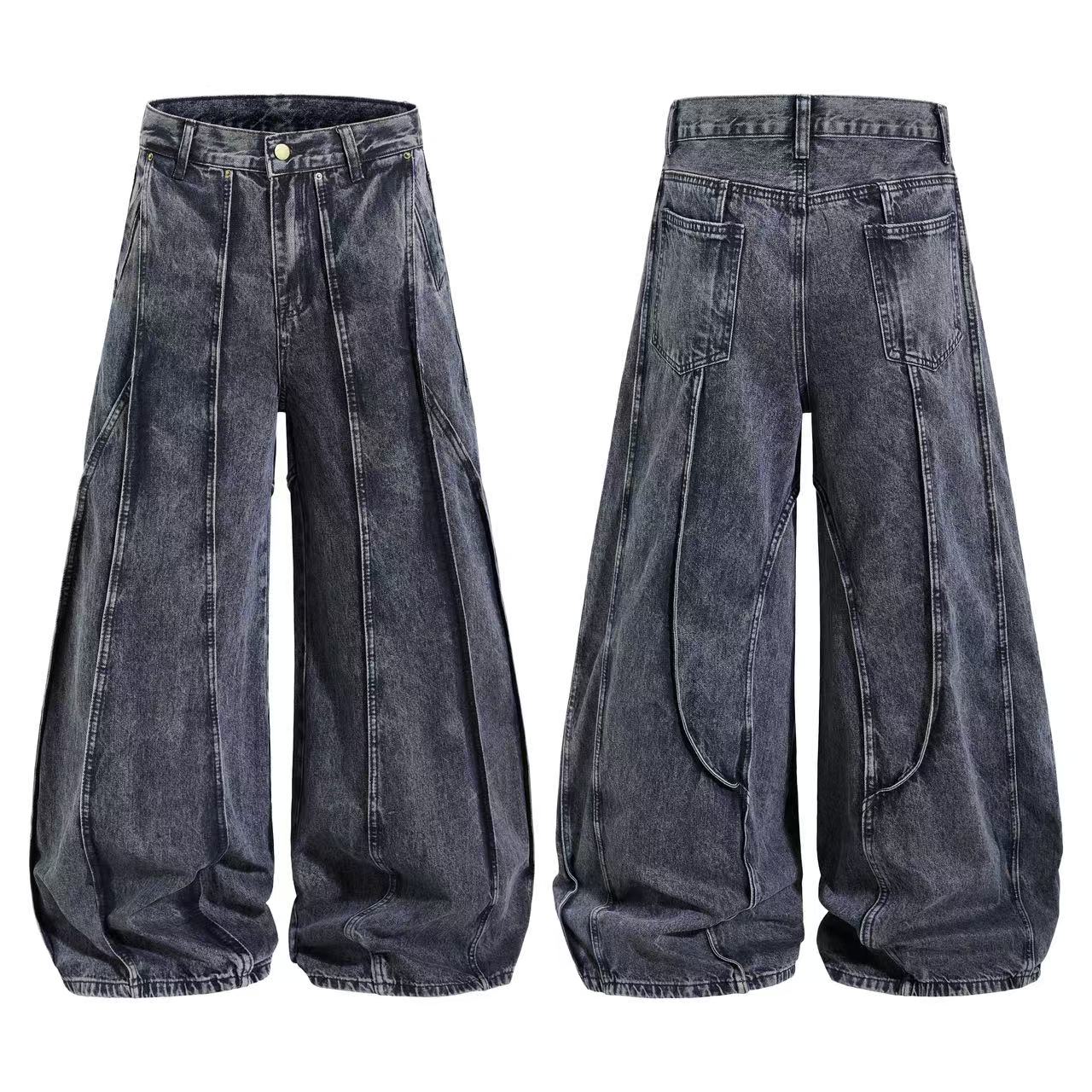 Distressed Stitch Wide-Leg Jeans