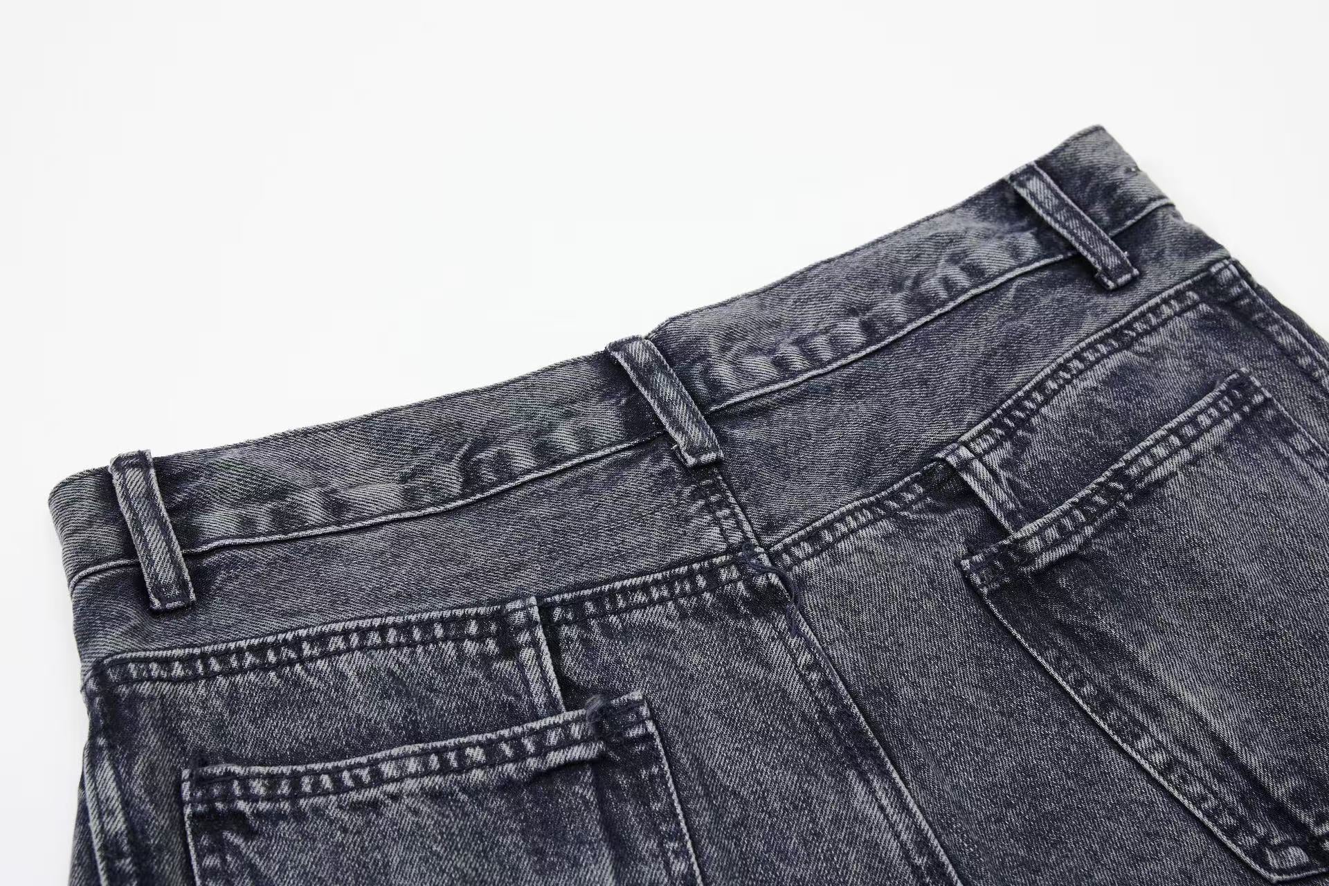 Distressed Stitch Wide-Leg Jeans