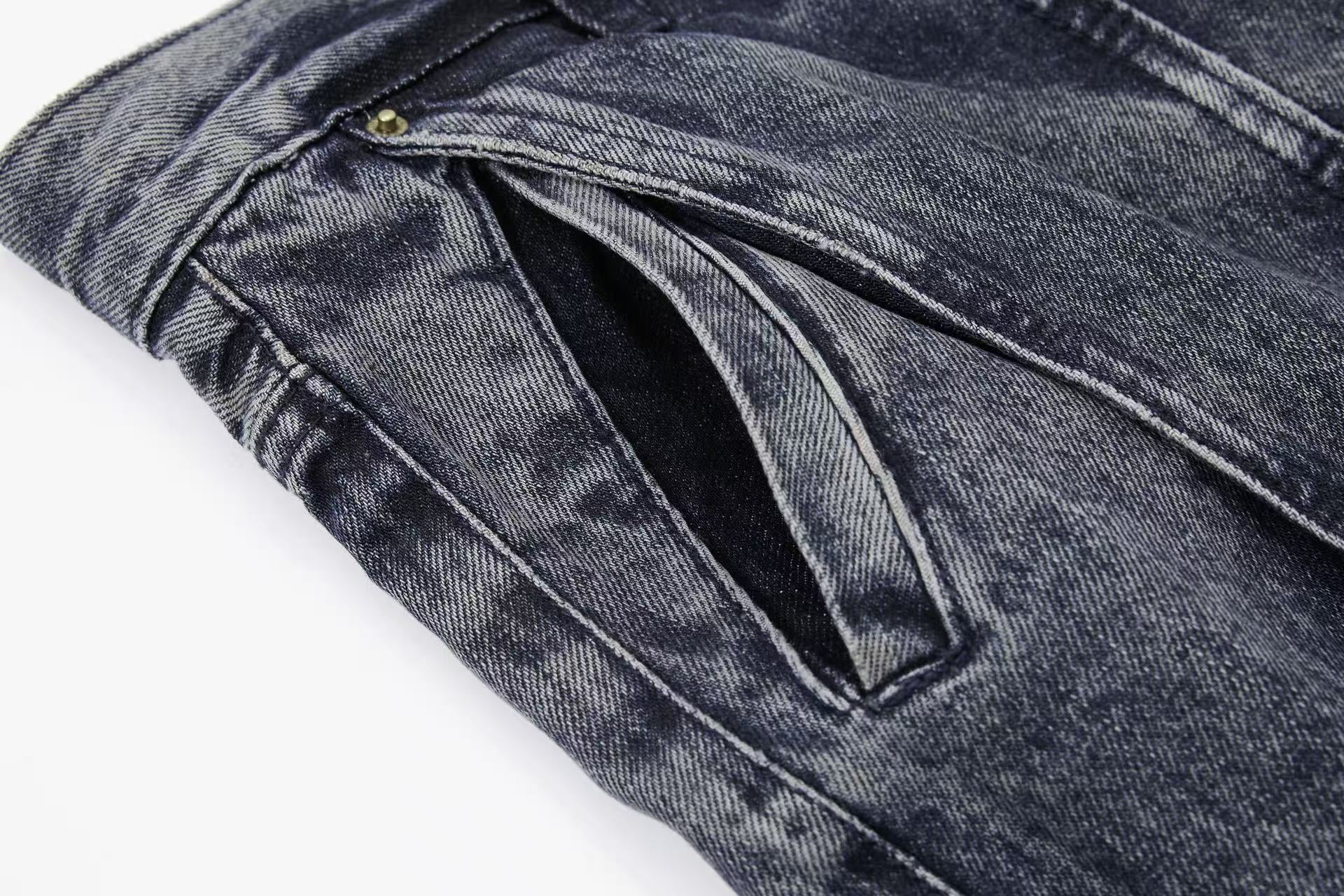 Distressed Stitch Wide-Leg Jeans