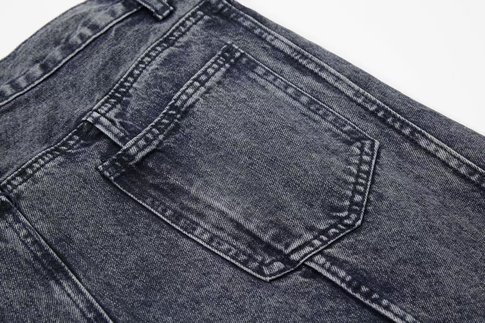 Distressed Stitch Wide-Leg Jeans