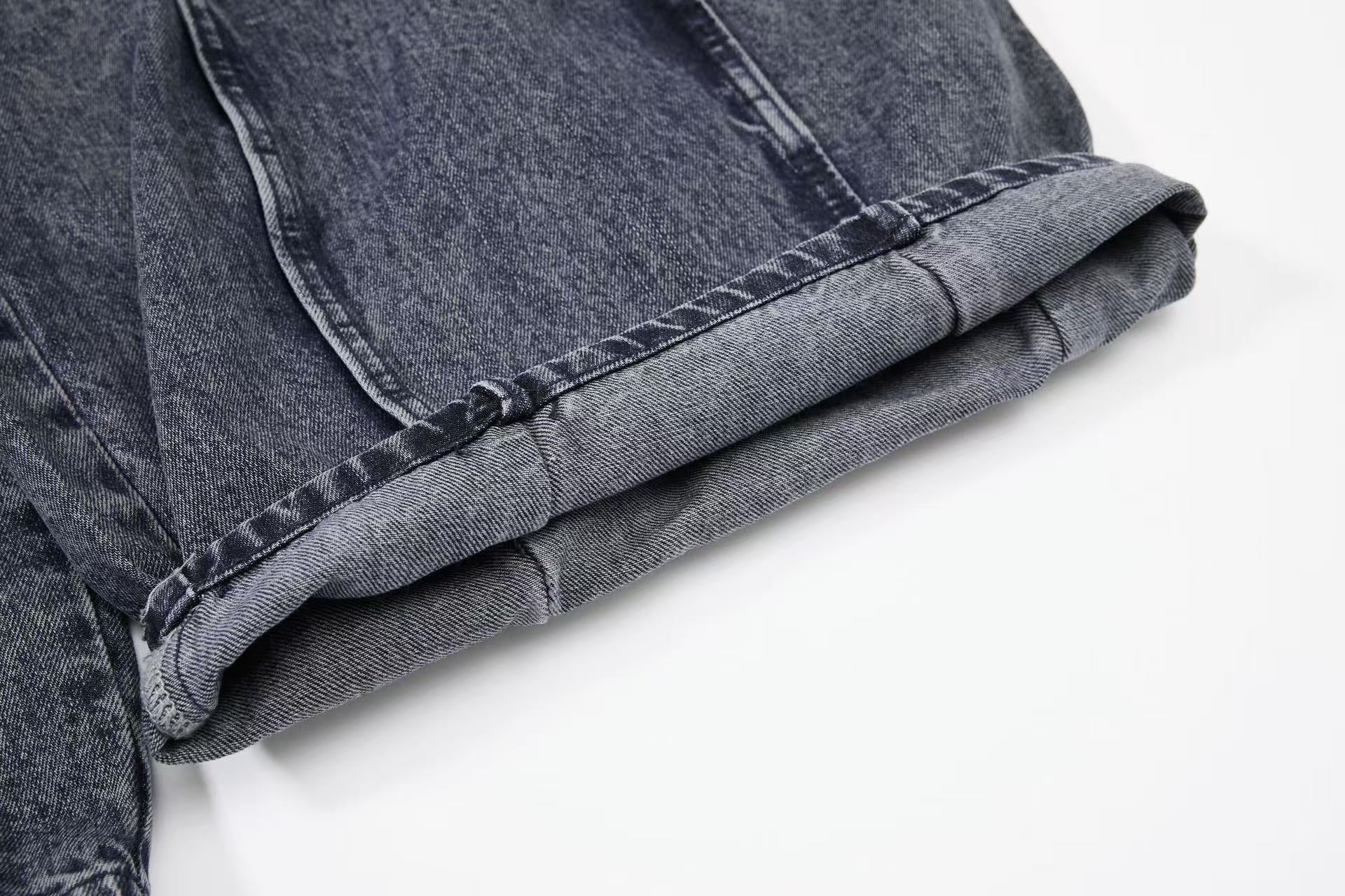 Distressed Stitch Wide-Leg Jeans