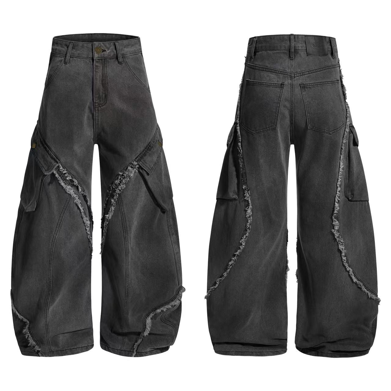 Distressed Stitch Wide-Leg Jeans