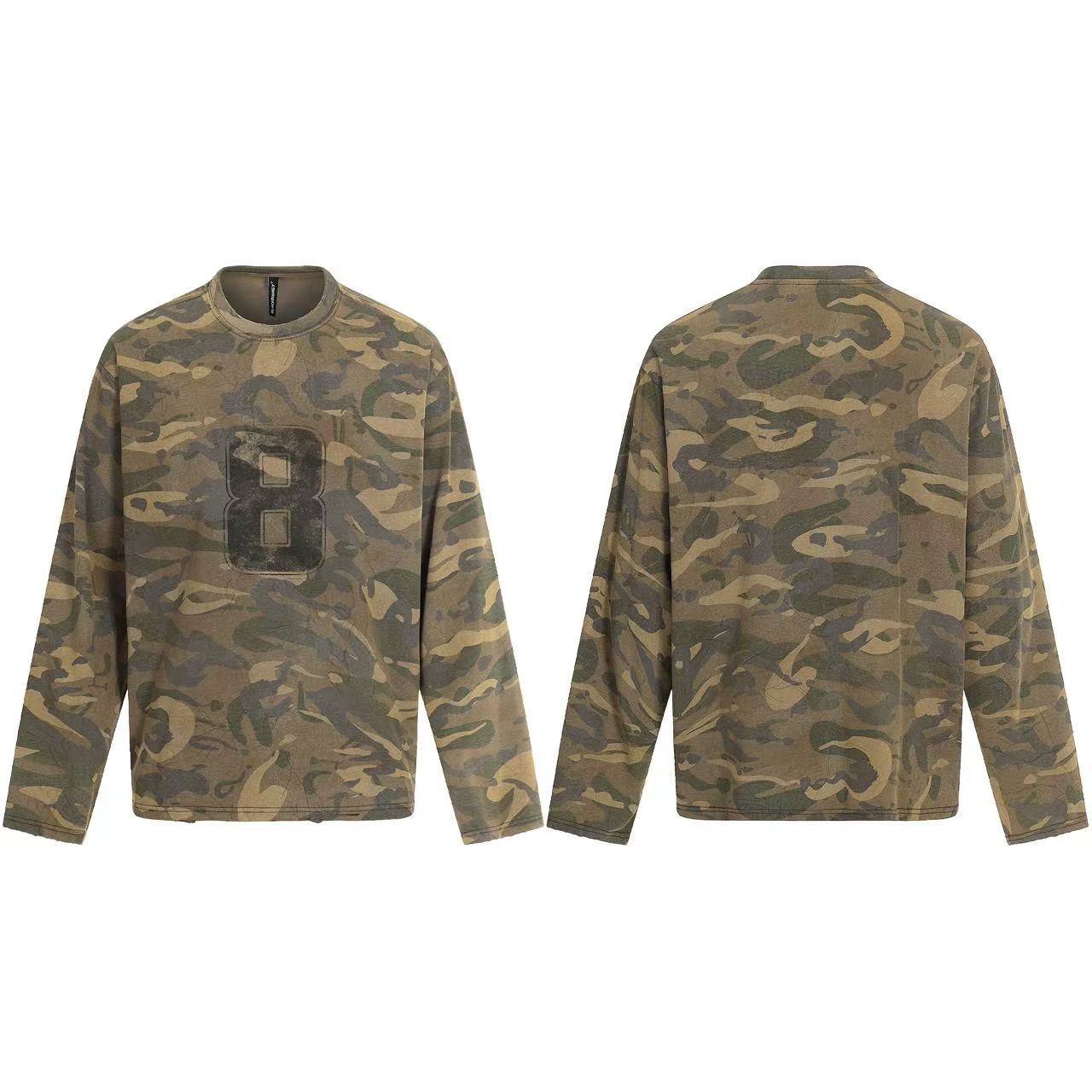 Streetwear Camo Number Print Long Sleeve