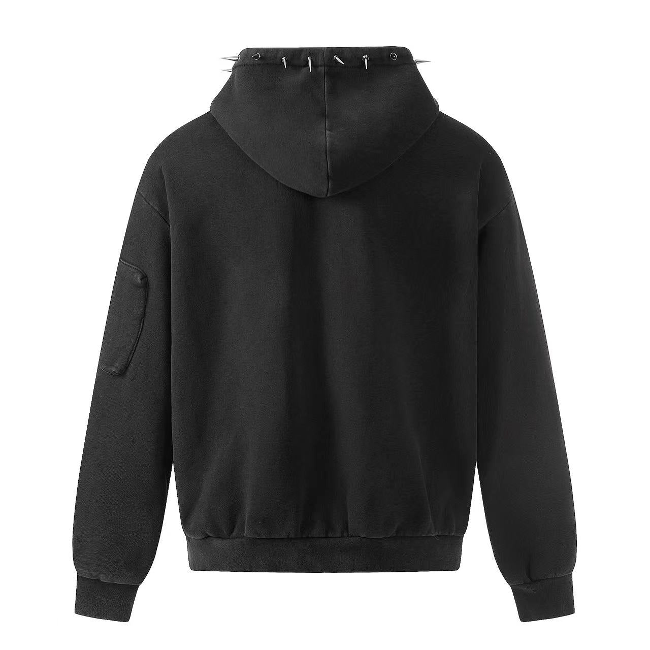 Street Style Retro Studded Zip-Up Hoodie