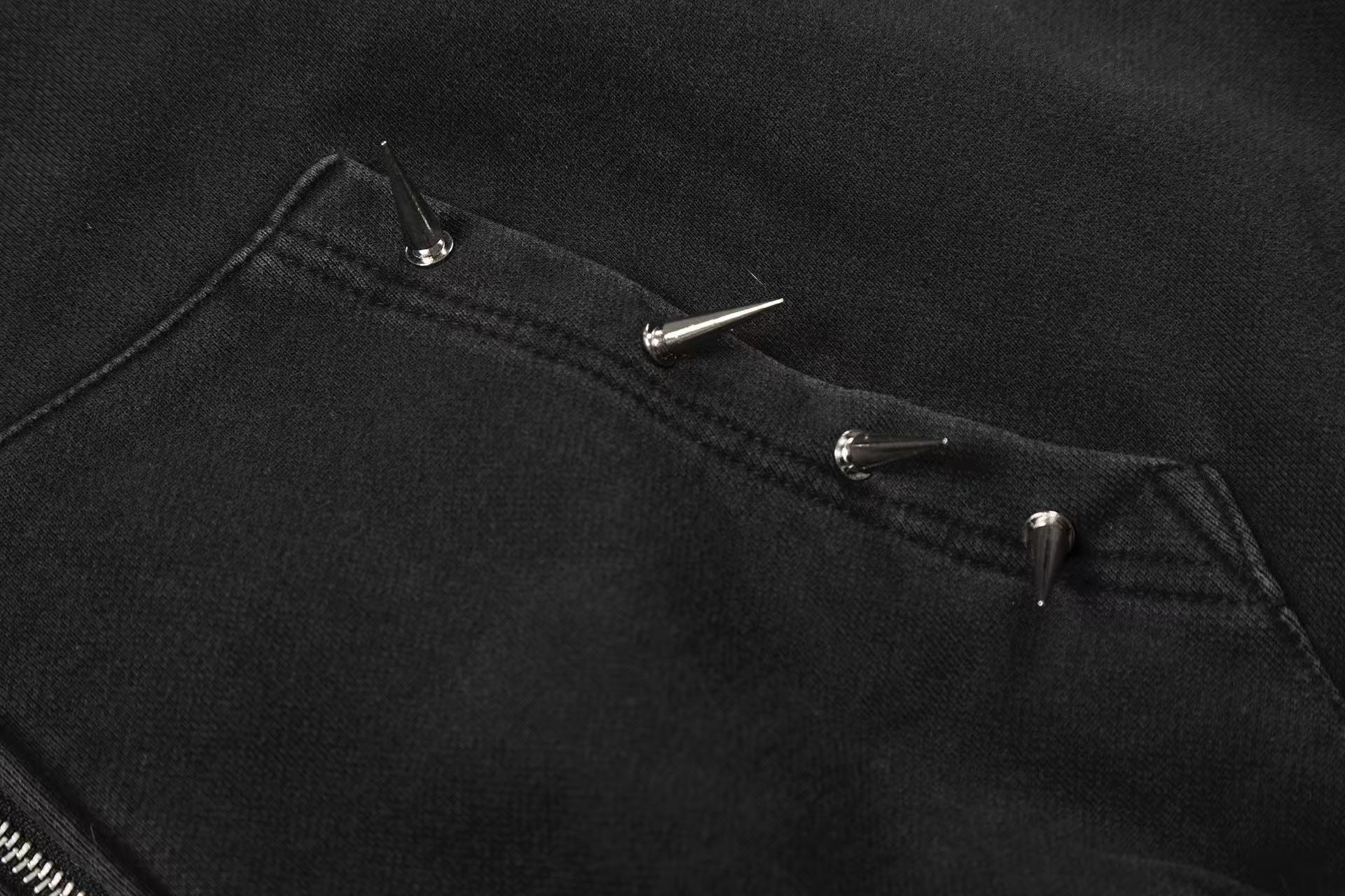 Street Style Retro Studded Zip-Up Hoodie