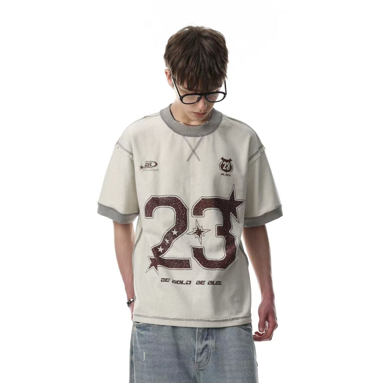 Streetwear Number Print Short Sleeve