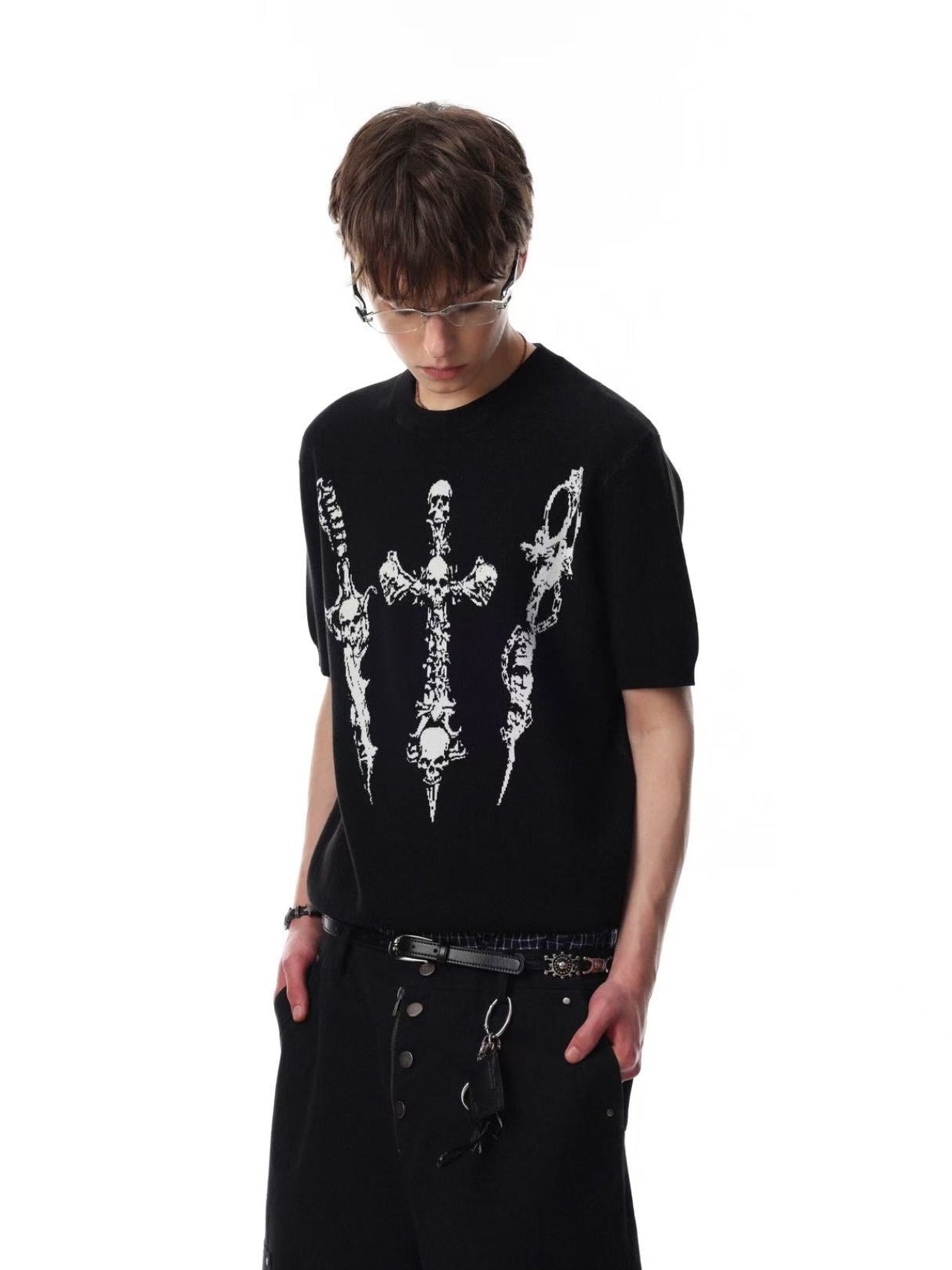 Vintage Skull Cross Knit T-Shirt