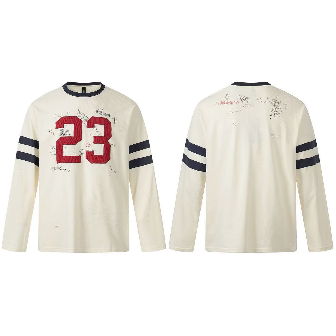 Distressed Patch Number 23 Embroidery Long Sleeve