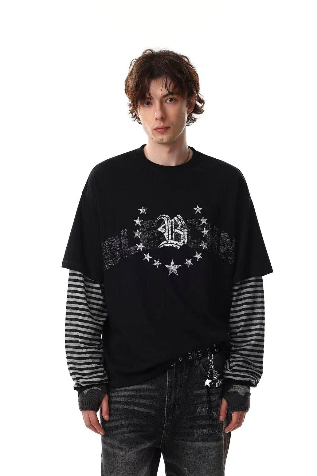 Distressed Star Gothic Fake Two-Piece Long Sleeve