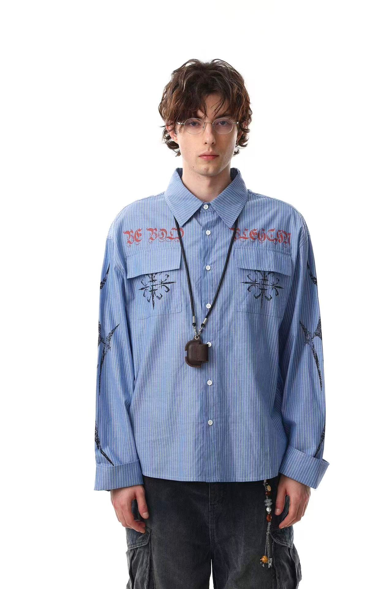 Streetwear Striped Print Long Sleeve Shirt