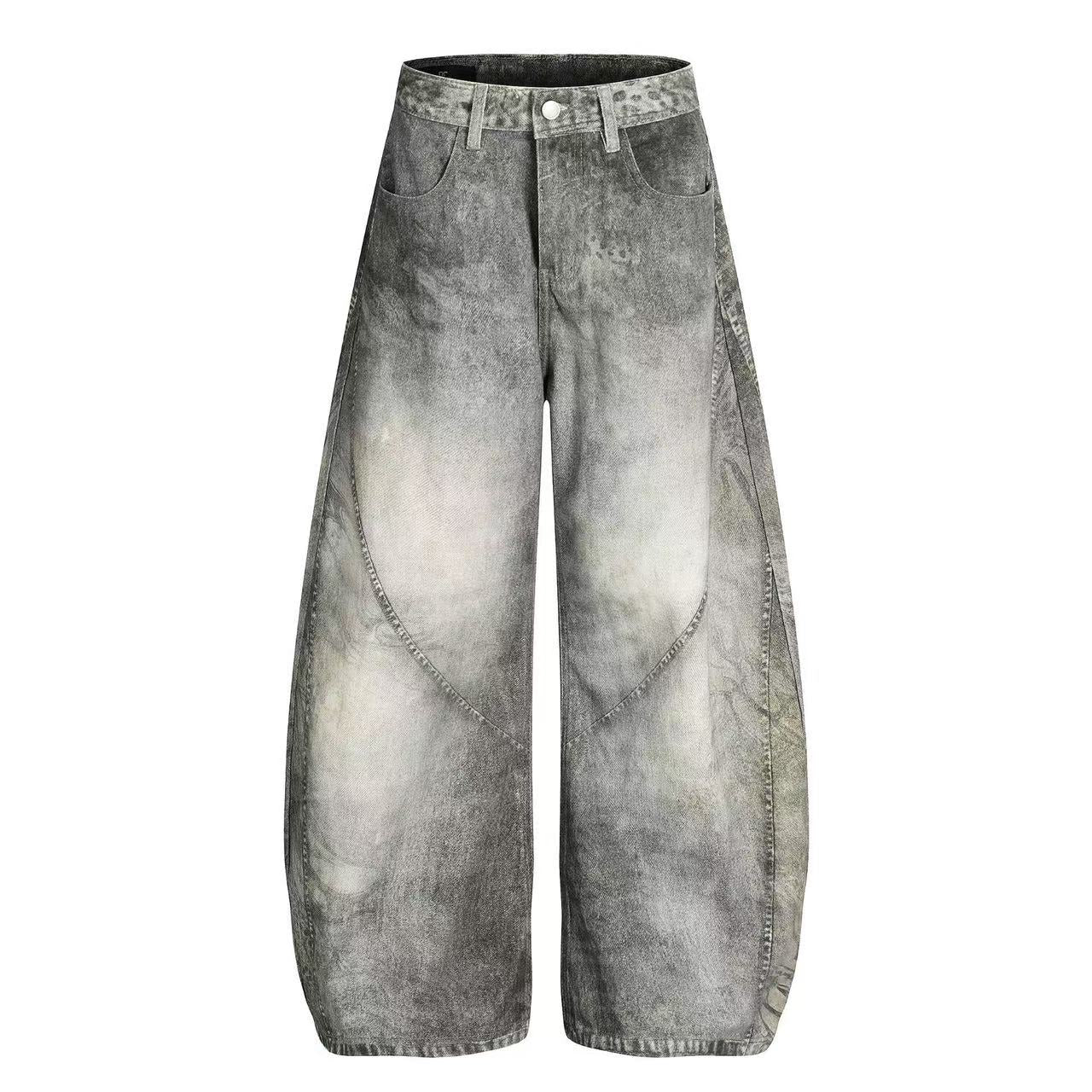 Vintage Washed Curved Seam Baggy Jeans