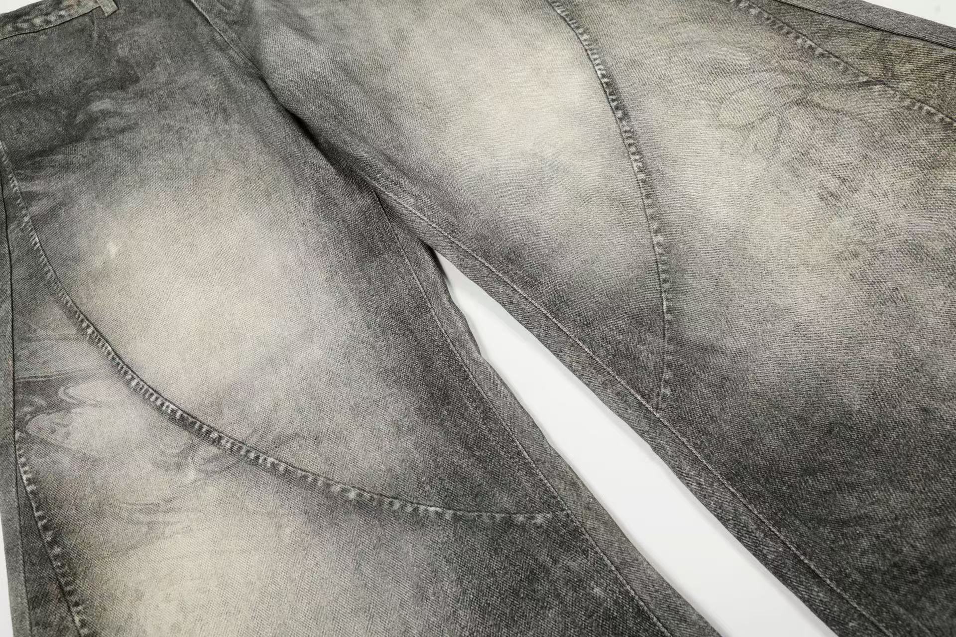 Vintage Washed Curved Seam Baggy Jeans