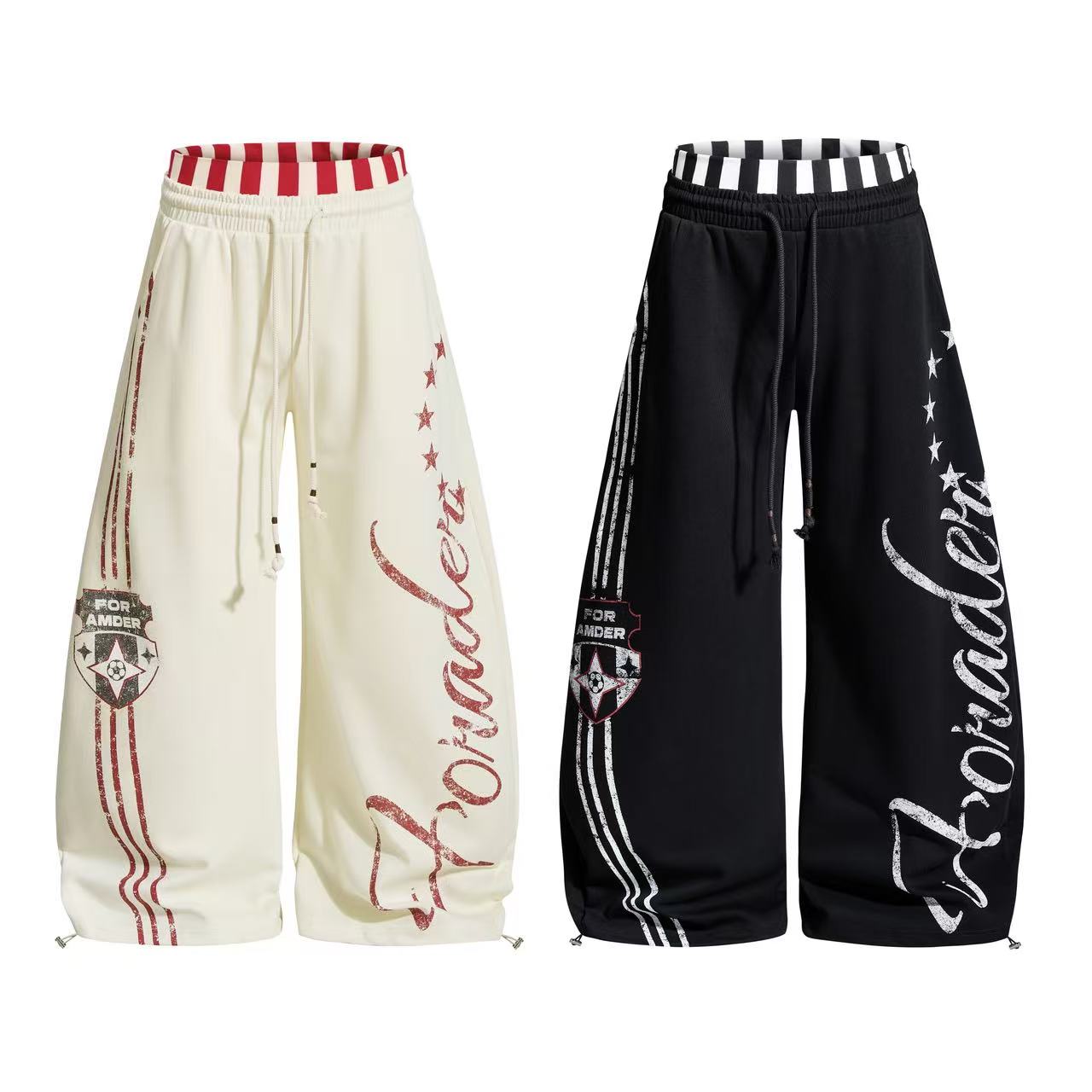 Hip-Hop Style Washed Letter Print Wide Leg Sweatpants