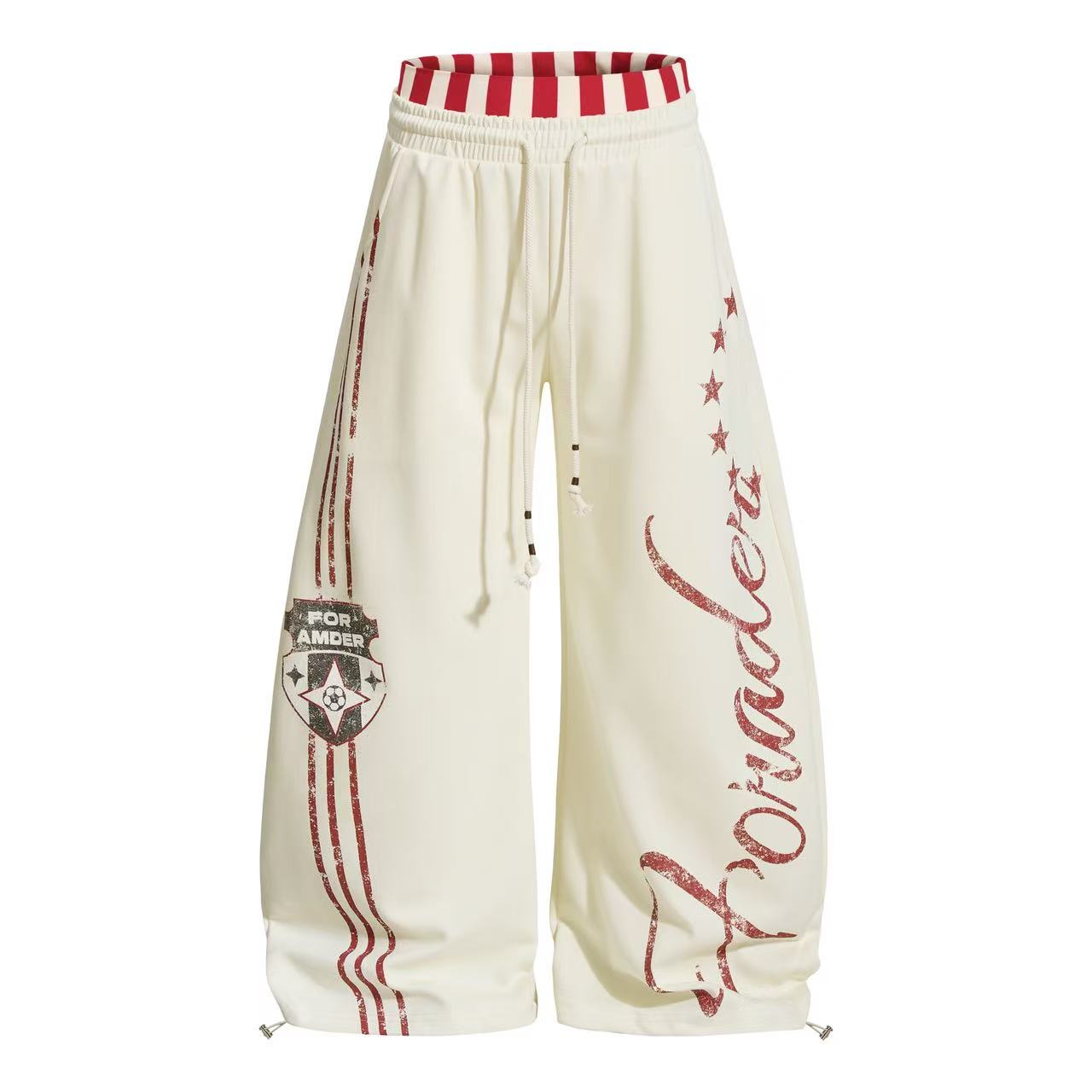 Hip-Hop Style Washed Letter Print Wide Leg Sweatpants