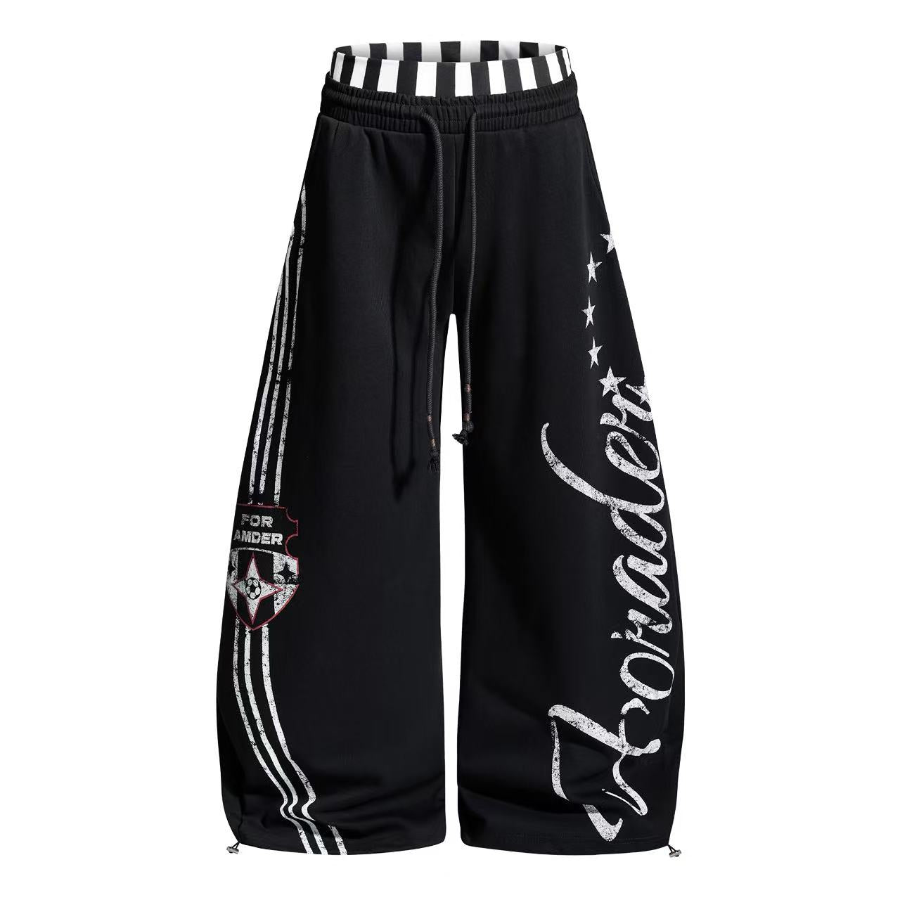 Hip-Hop Style Washed Letter Print Wide Leg Sweatpants