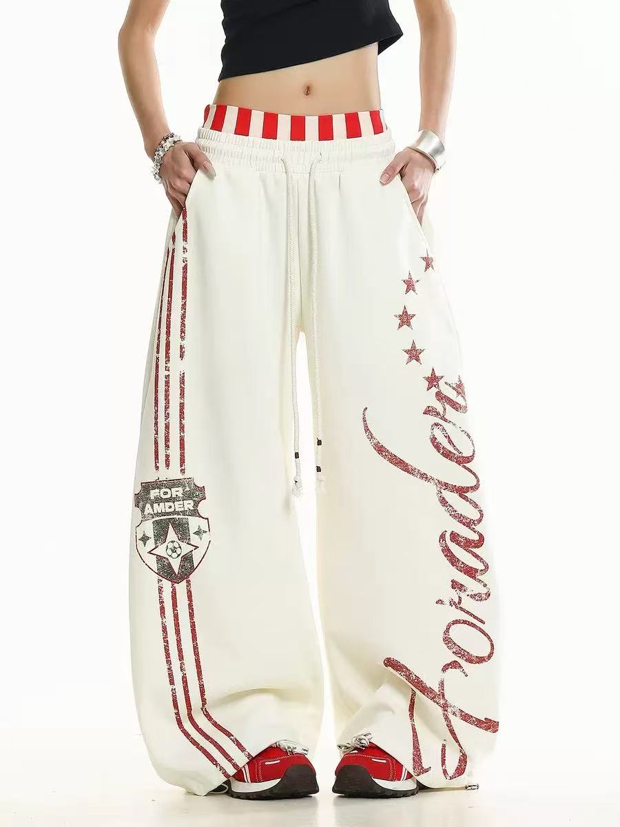 Hip-Hop Style Washed Letter Print Wide Leg Sweatpants