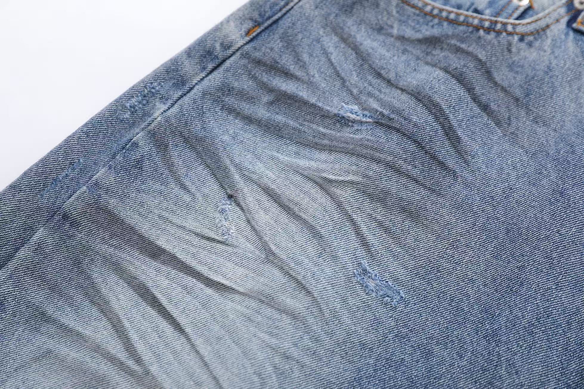 Distressed Washed Wide-Leg Denim Jorts