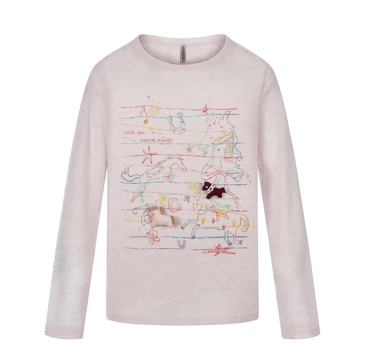 Hand-Drawn Horse Doodle Sheer Long Sleeve