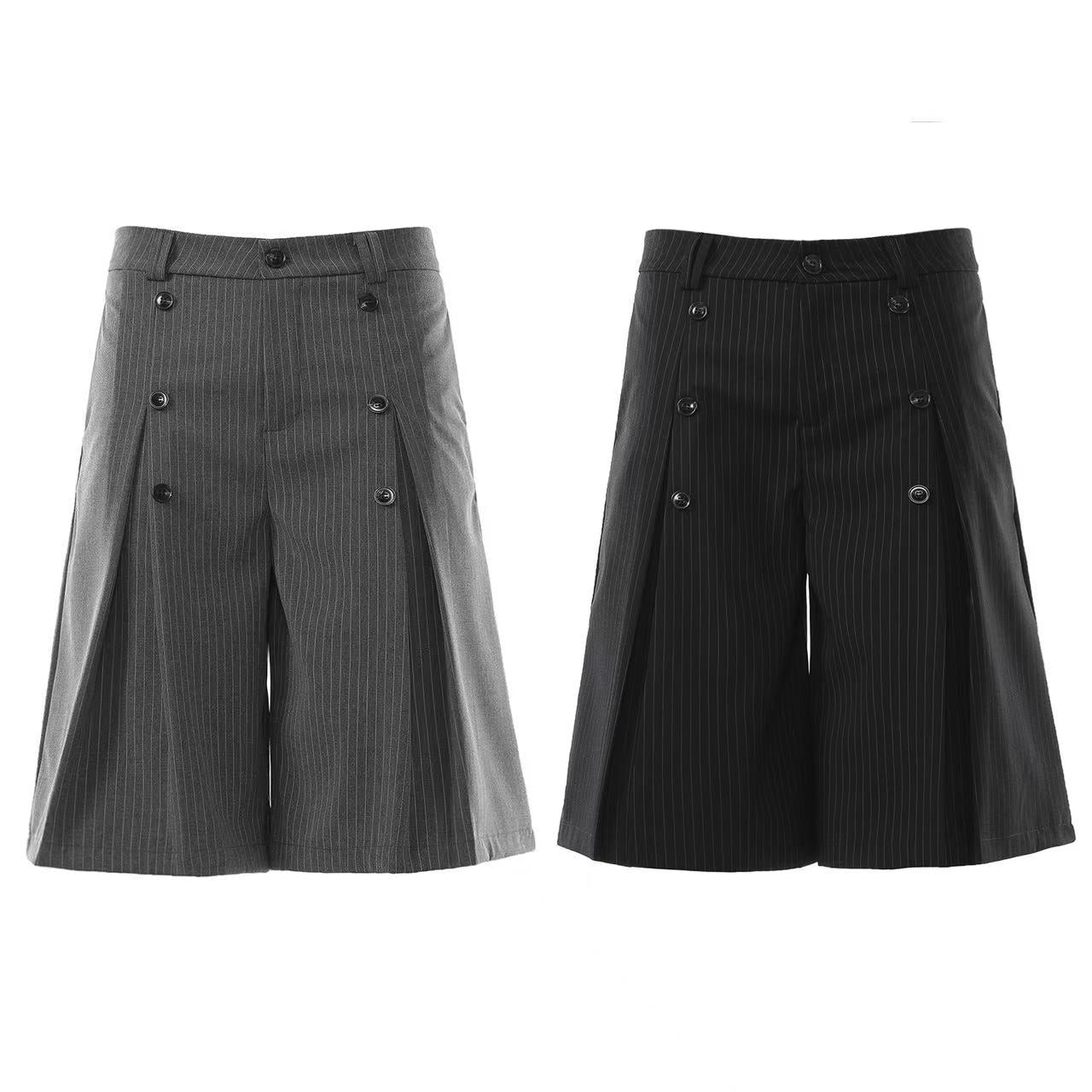 Pinstripe Double Breasted Wide-Leg Jorts
