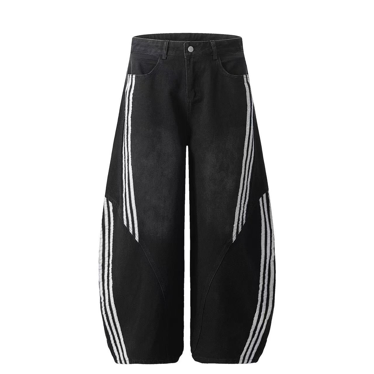 Contrast Striped Stitching Baggy Jeans
